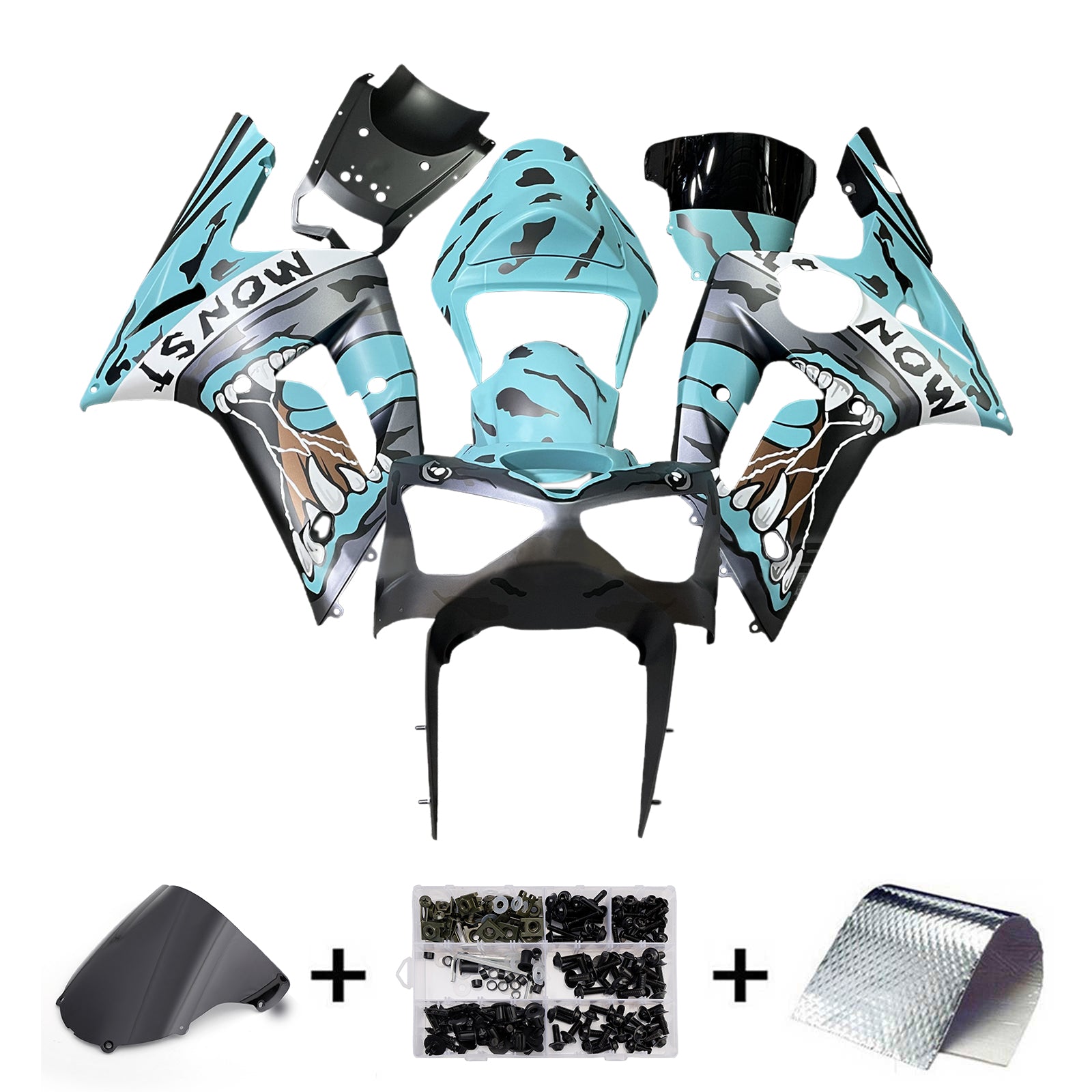 Injeksjon Fairing Kit Bodywork Plast Abs Fit for Kawasaki ZX6R 636 2003-2004