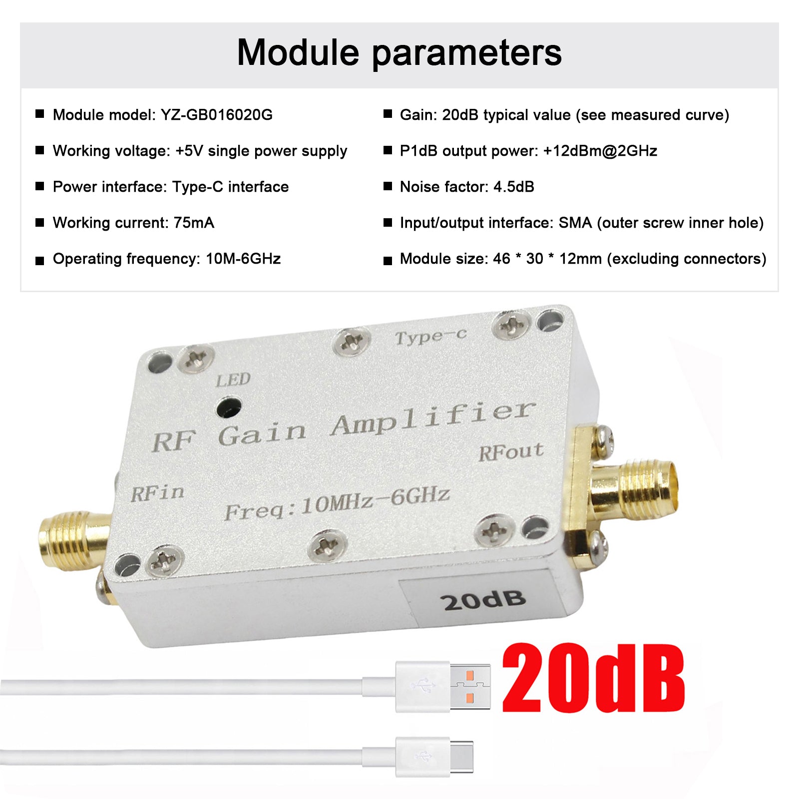 Amplificateur RF 10M-6GHz, 10dB, 20dB, 30dB, 40dB, pilote à Gain élevé, amplificateur de réception