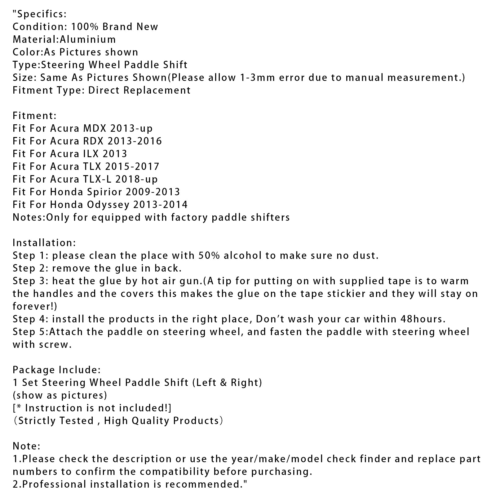 Ratthjulets skifterforlengelse for Acura MDX RDX TLX aluminium
