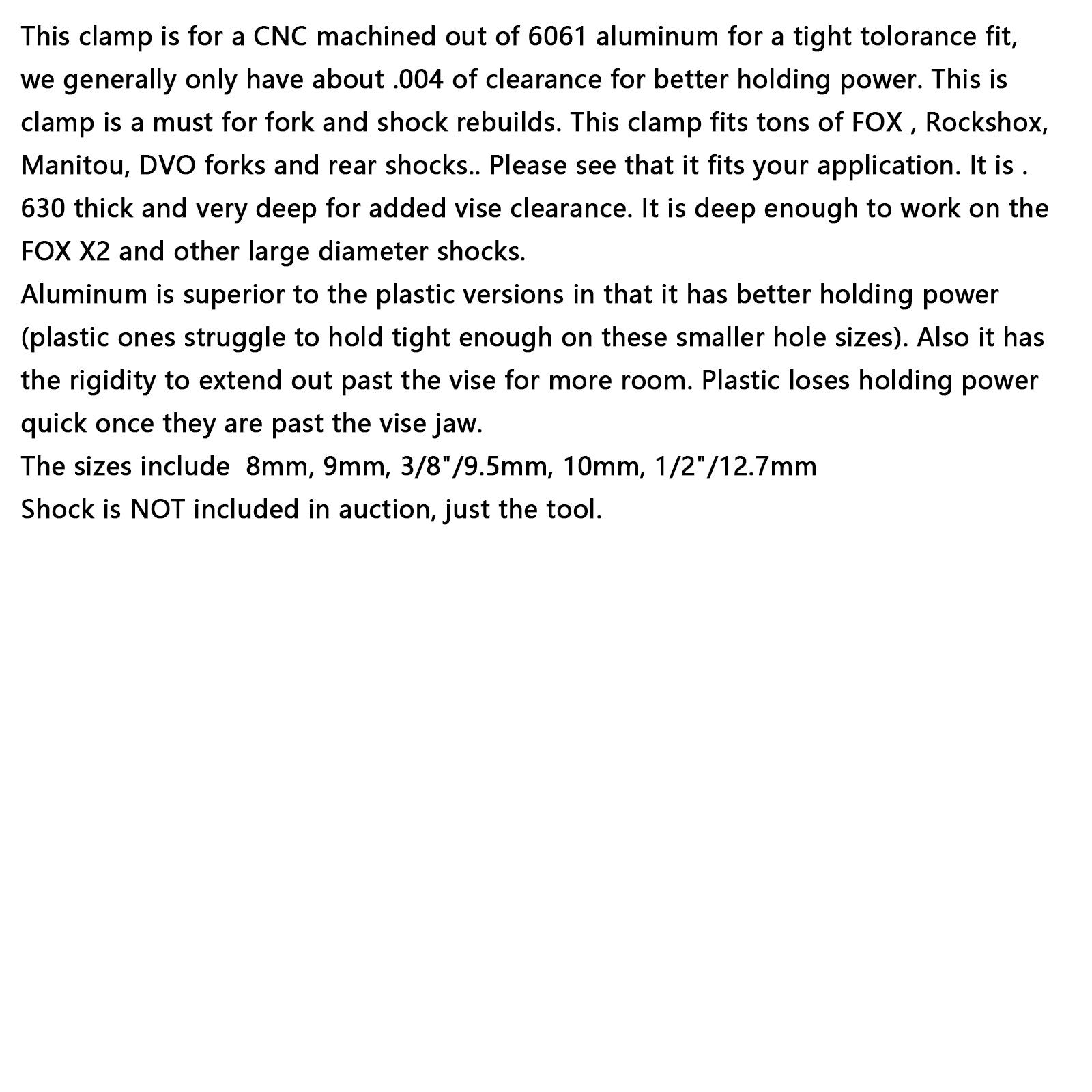 MTB Service/Rebuild Shaft Clamp for Fork & Shock /Vise block 8/9/9.5/10/12.7 mm