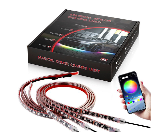 Luz LED para chasis modificada con controlador de aplicación de luz ambiental de fantasía, 60cm x 2 + 120cm x 2 + 60cm x 2, 6 uds.