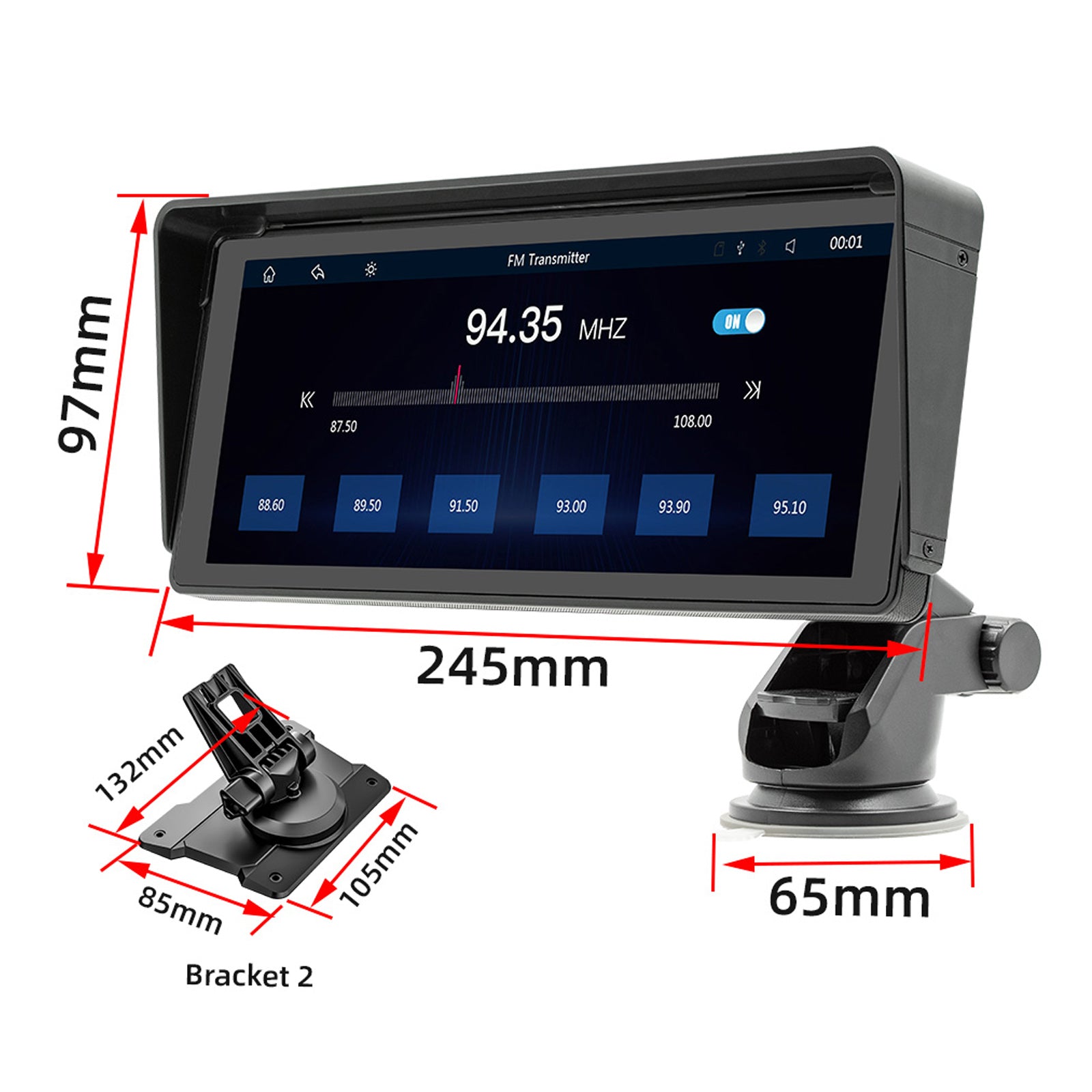 10,26" Auto MP5-speler Bluetooth Auto FM-zender Draadloze Carplay 4 LED-camera