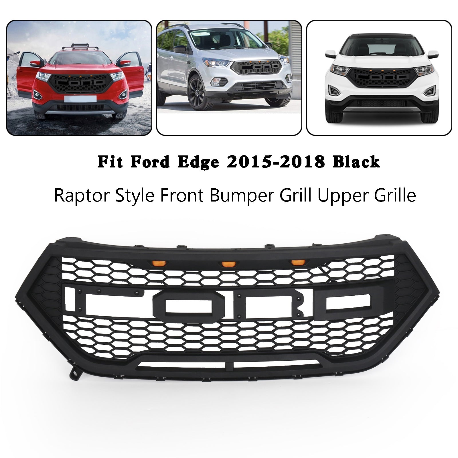 Edge Raptor Style Front Bumper Grill Upper Grille Black For Ford Edge 2015-2018