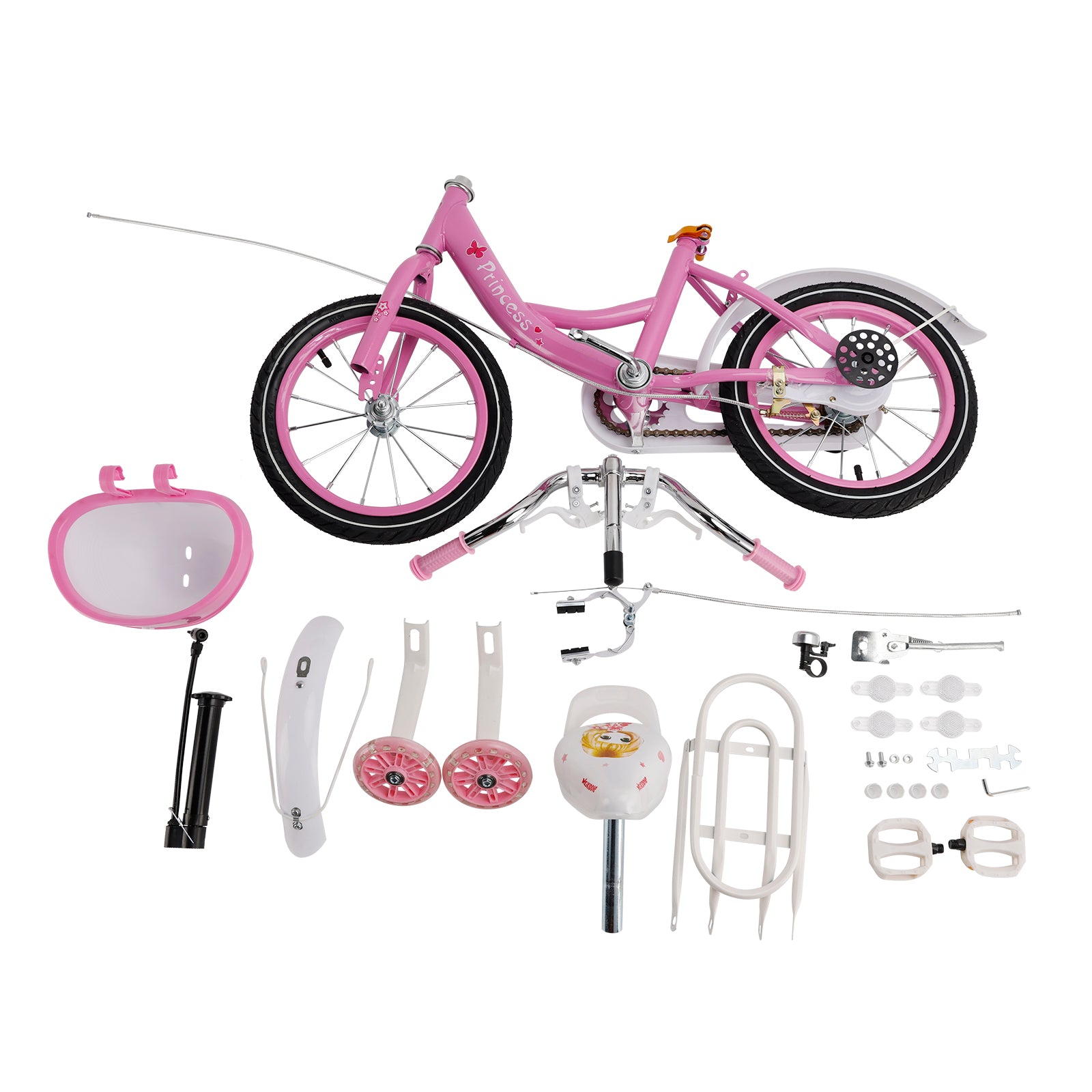 16"/18" Children Princess Bicycle Girls Bike with Removable Training Wheels Pink