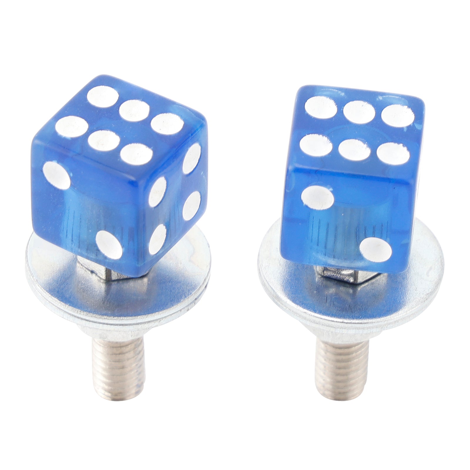 2x Custom DICE License Plate Bolt Screw Blue Plastic Motorcycle Chopper Bobber