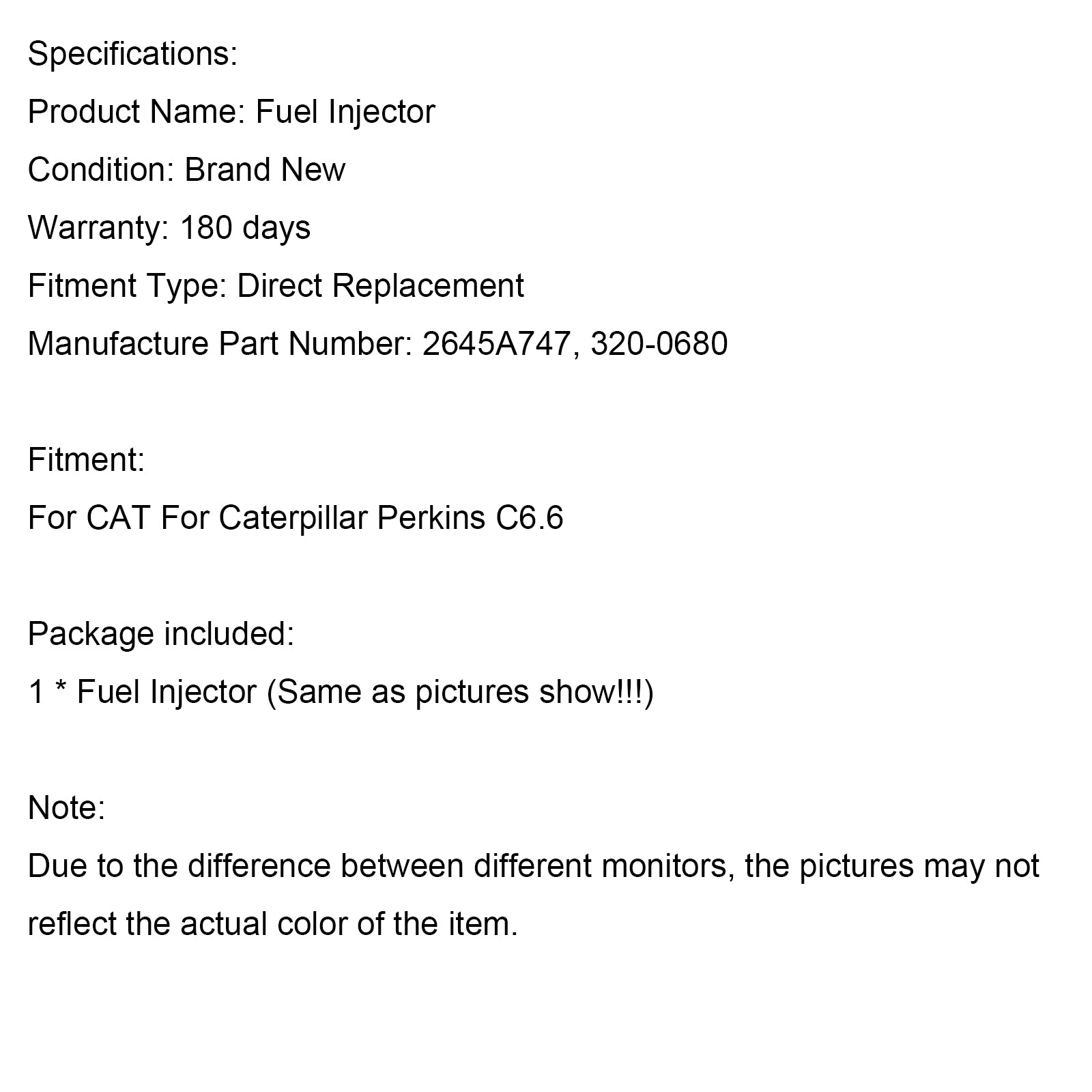 1PCS Fuel Injector 2645A747 Fit CAT Fit Caterpillar Perkins C6.6 320-0680