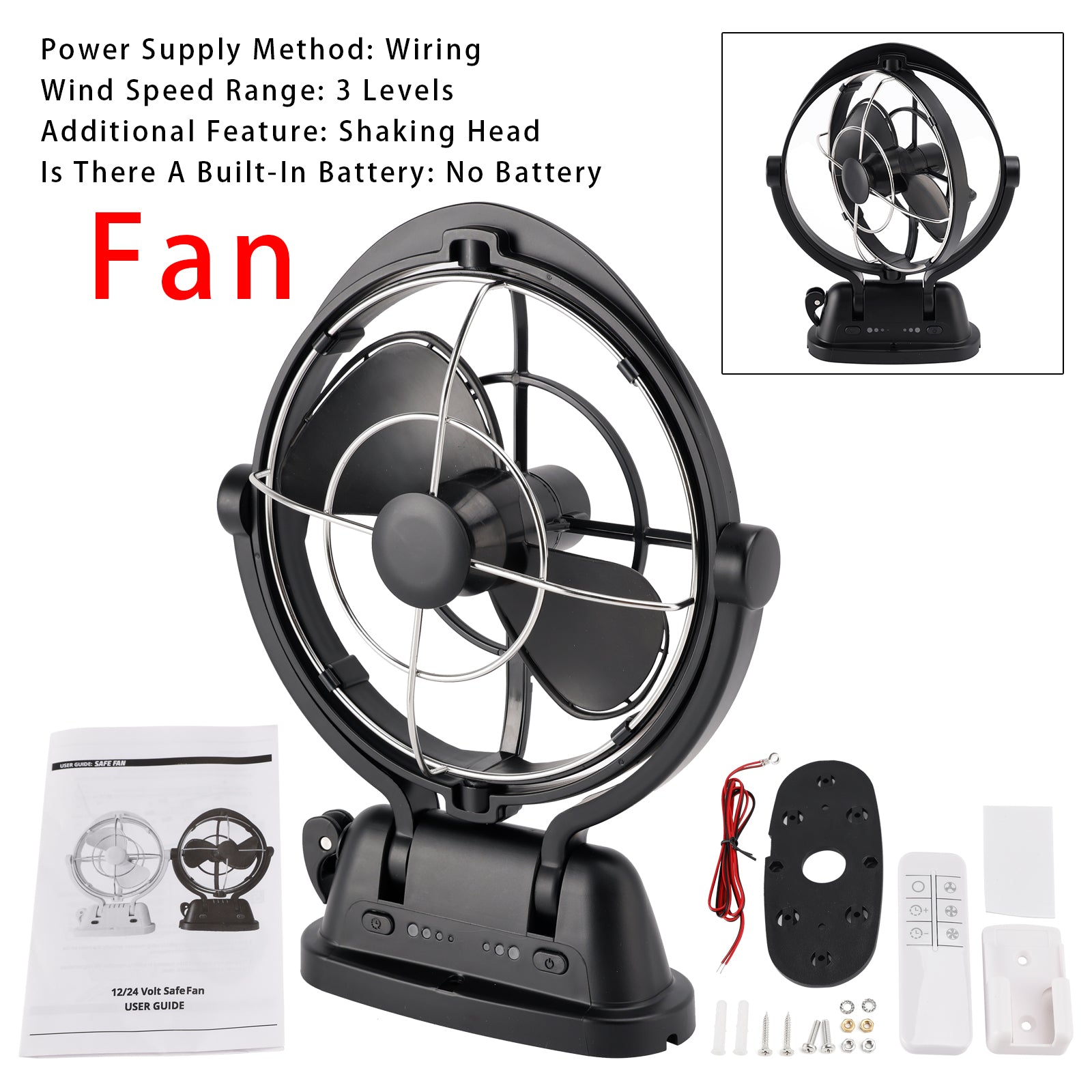 12V/24V Auto-Sensing Low-Power Draw Fan For Boats and RV Black