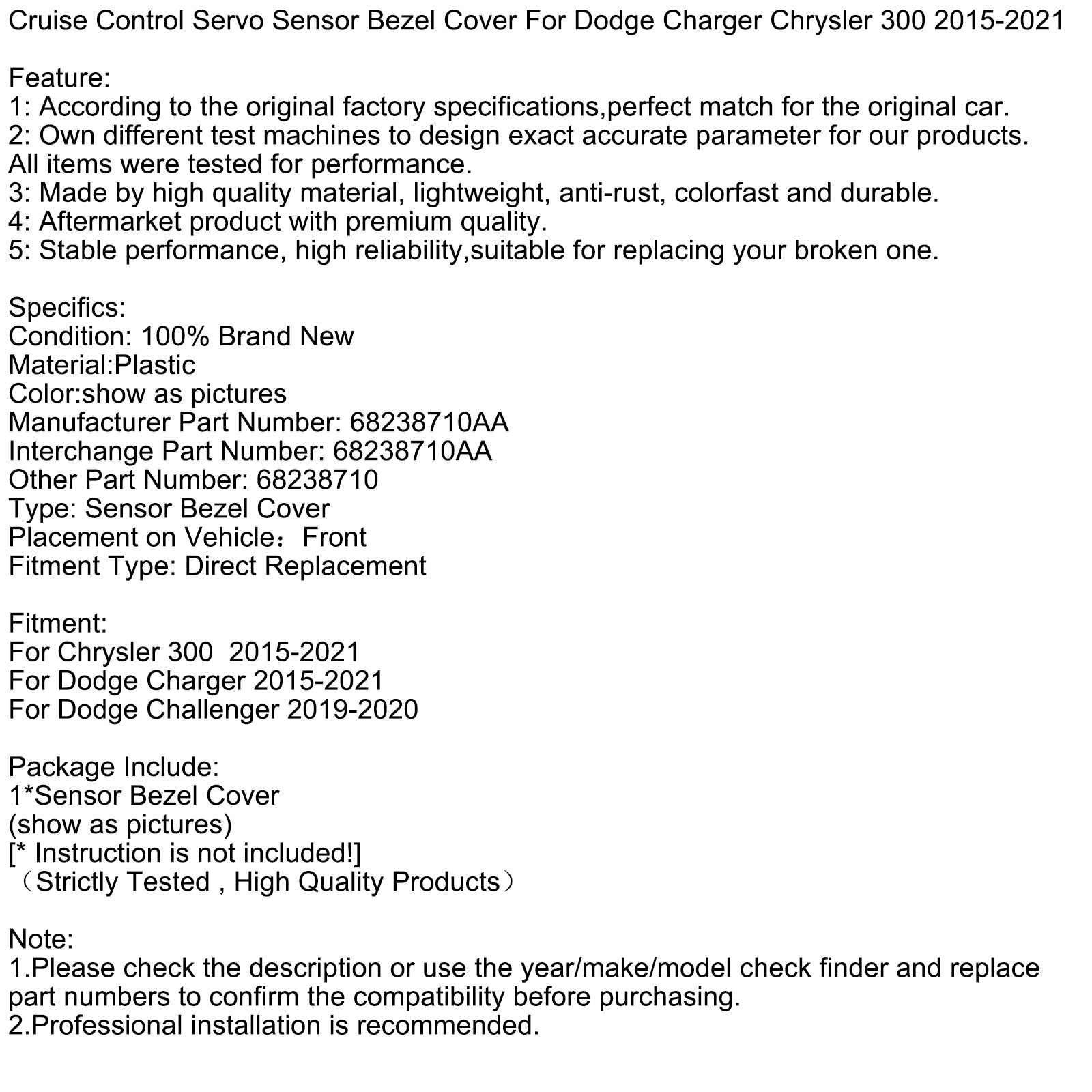Cubierta del bisel del Sensor Servo de Control de Crucero para Dodge Charger Chrysler 2015-2021