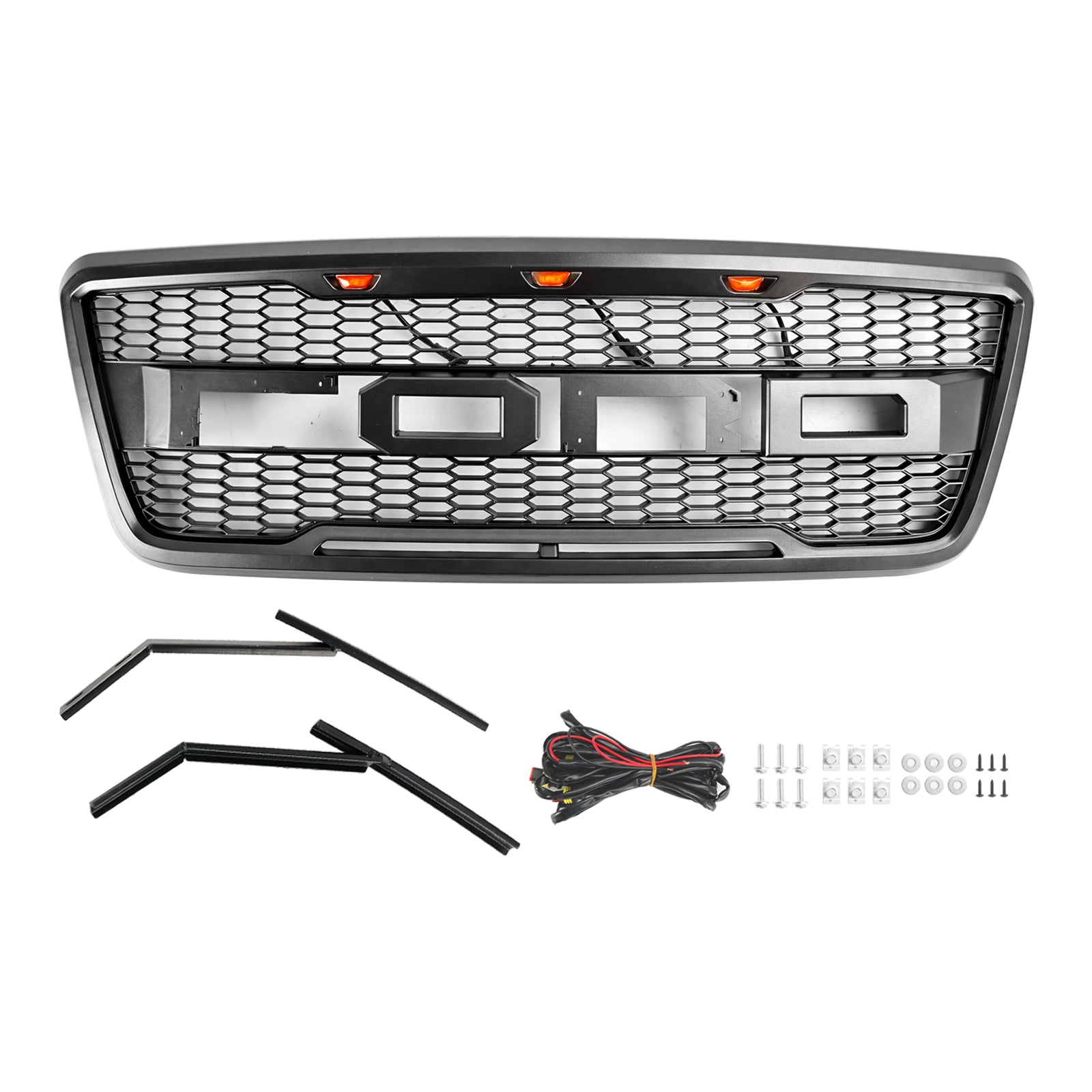 Raptor Style Front Mesh Hood Grille Grill Fit Ford F150 2004-2008 Met LED