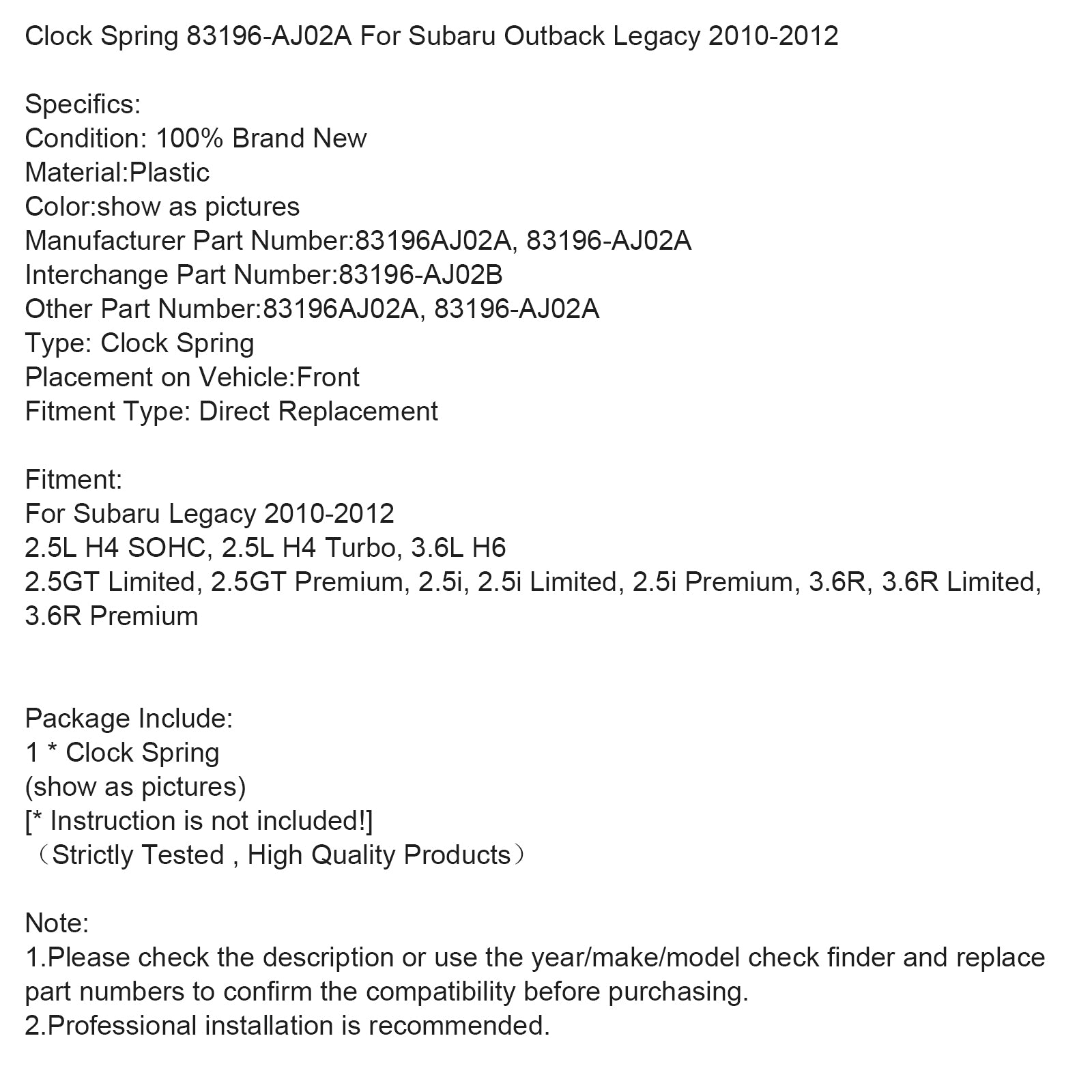 Klokke vår 83196-AJ02A for Subaru Outback Legacy 2010-2012