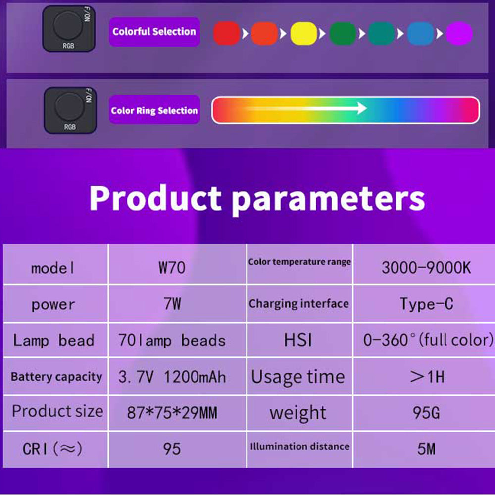 Poche RVB polychrome 3000-9000K LED lumière vidéo photographie lampe de remplissage VLog