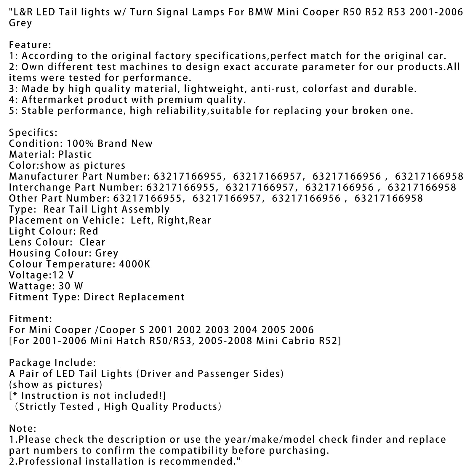 2001 2002 2003 2004 2005 2006 BMW Mini Cooper R50 R52 R53 L&Zadné svetlá R LED so smerovkami