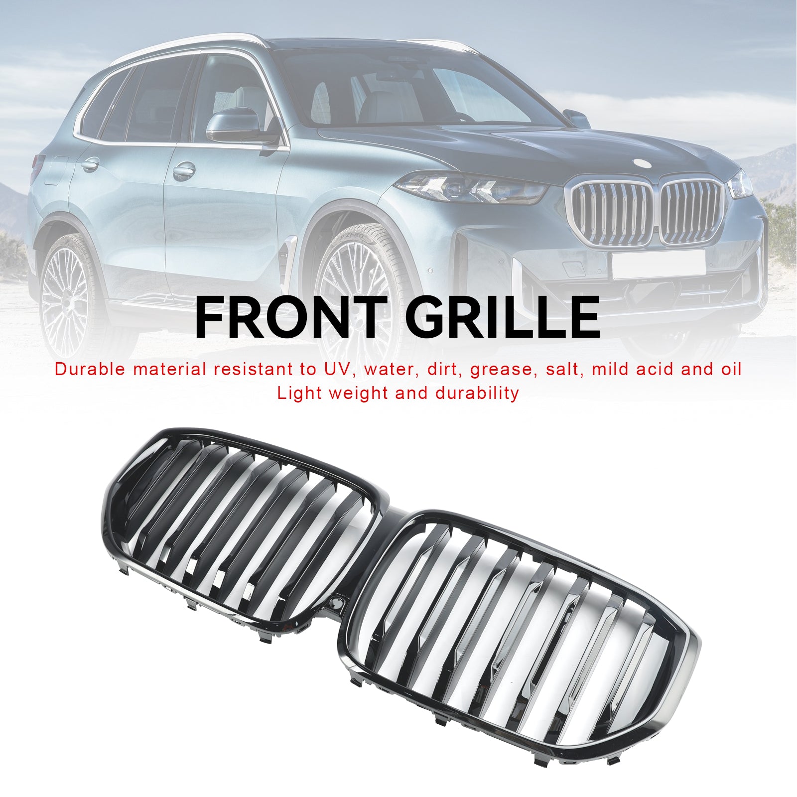 2024+ BMW G05 LCI X5 Grille de calandre de pare-chocs avant noir brillant à ligne unique