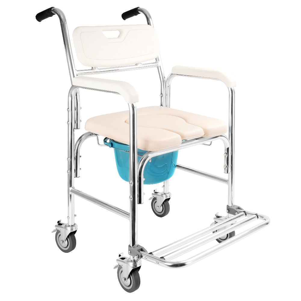 Multifunction Wheeled Mobile Toilet Shower Commode Chair with Wheels For Elderly