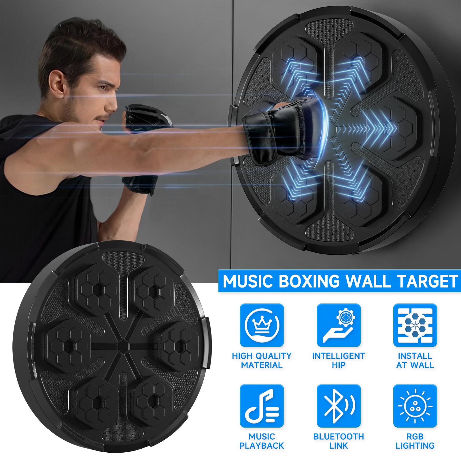 Wall Mount Boxing Training Target Fitness Shaping Rechargeable Bluetooth Music Indoor React Exercise Machine