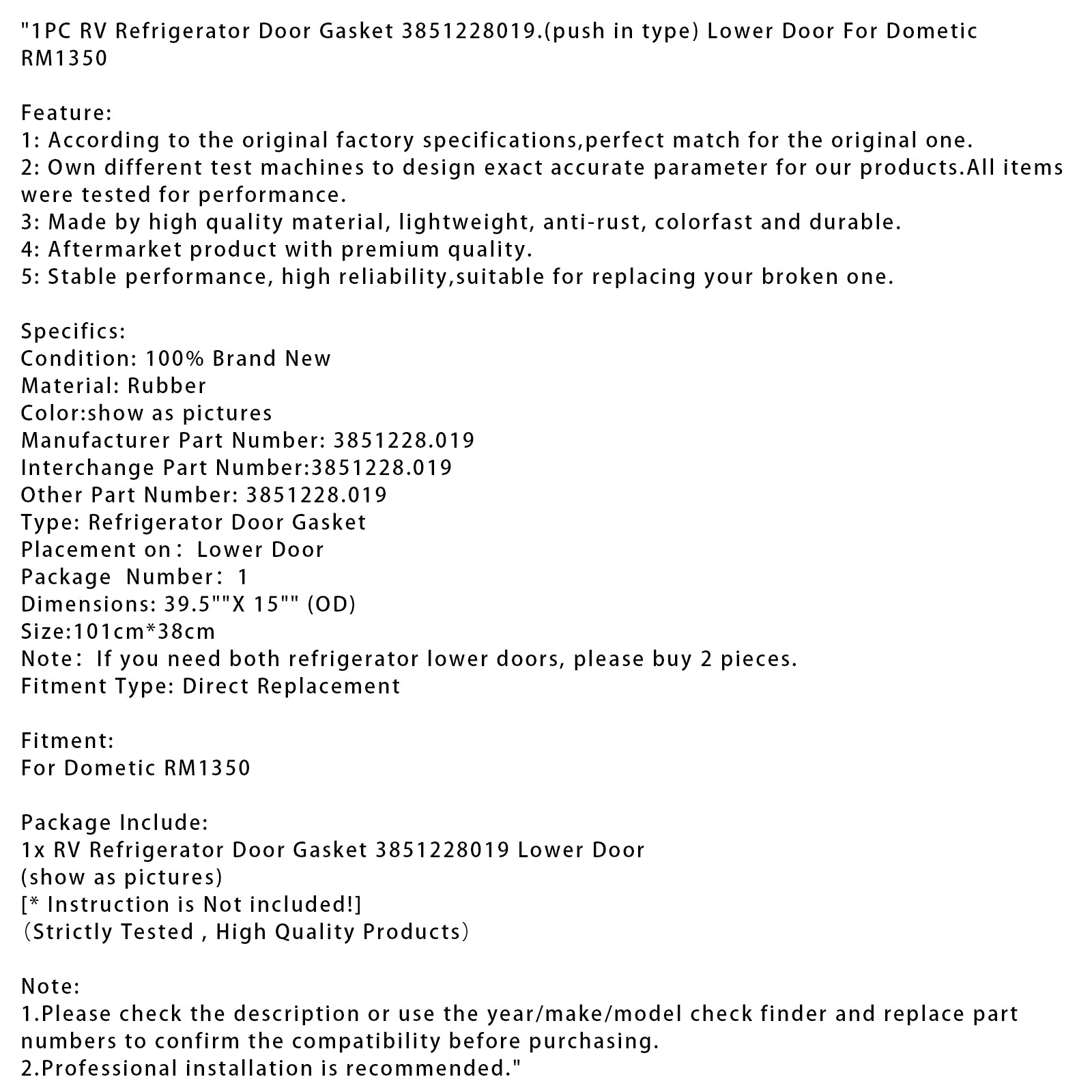 1PC RV Refrigerator Door Gasket 3851228019 Lower Door For Dometic RM1350