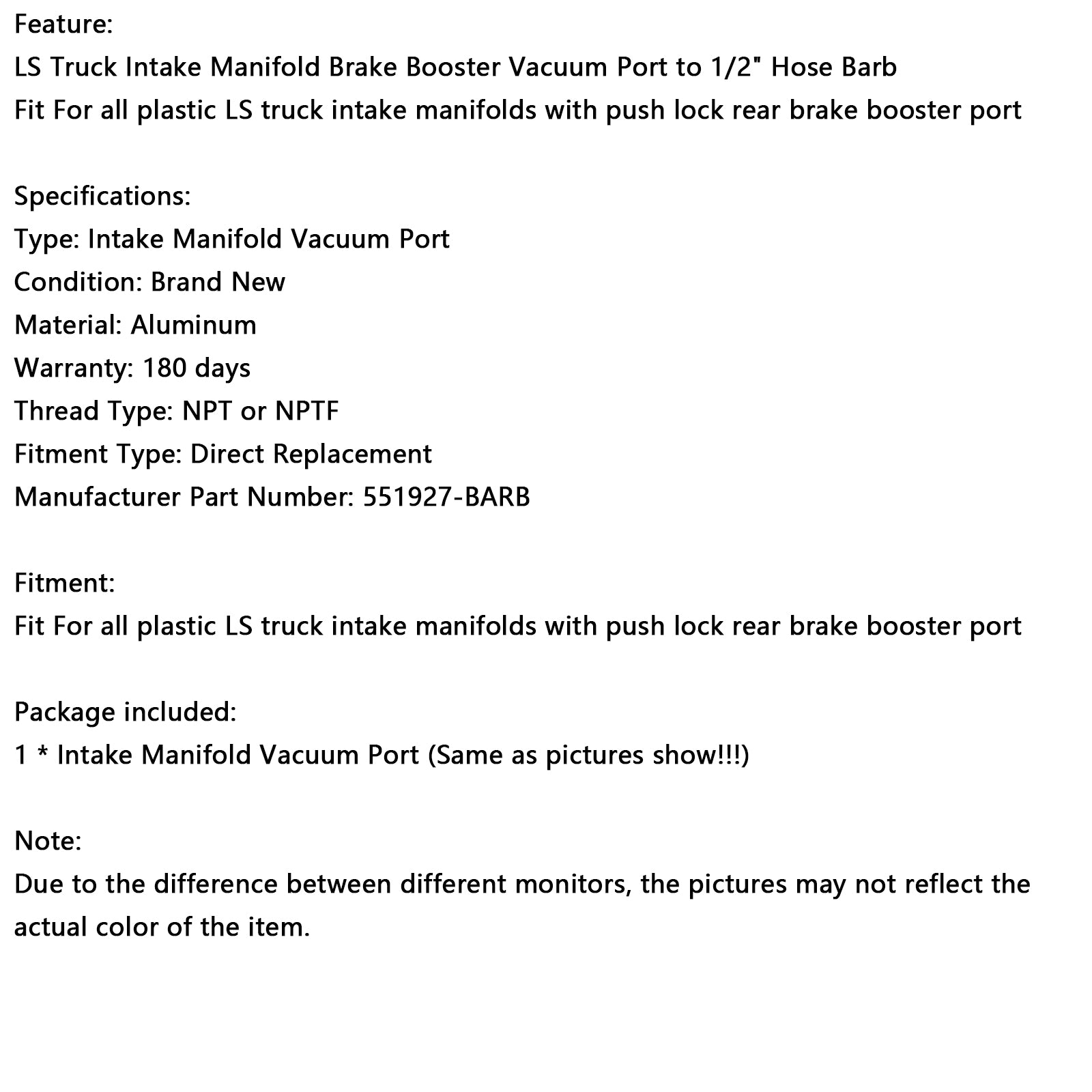 1/2" Slangstötdämpare Vakuumanslutning LS Lastbil Insugningsrör Bakre Bromsförstärkare LQ4