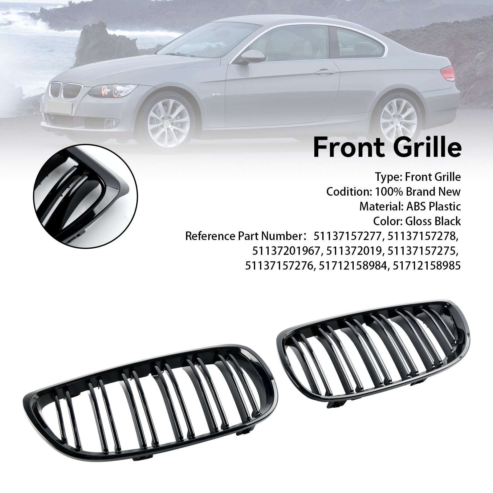 Calandre avant noire brillante pour BMW E92 E93 328i 335i 2006-2010 2DR