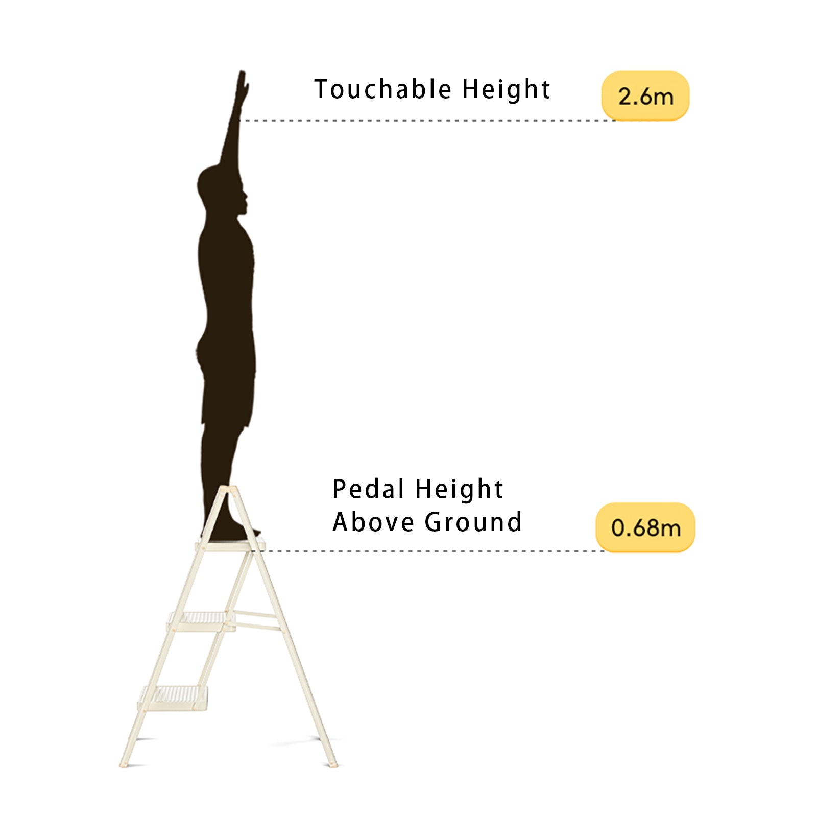 Trapladder, 3 niveaus, opvouwbaar, aluminium, ladder, laadvermogen 330,7 lbs