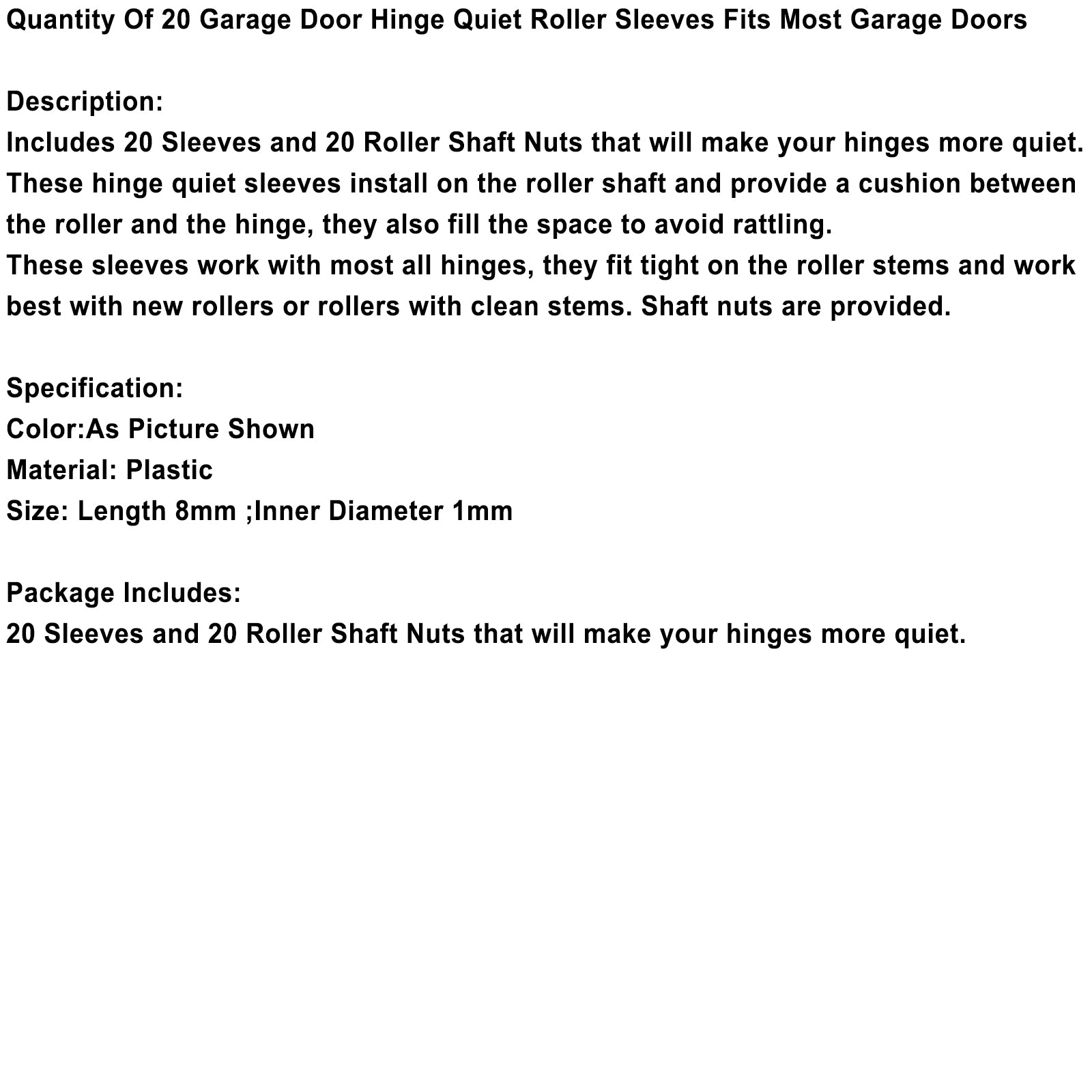 Quantity Of 20 Garage Door Hinge Quiet Roller Sleeves Fits Most Garage Doors