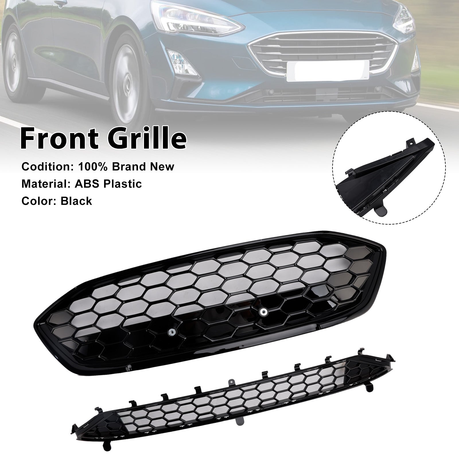 St Style Black Front Bumper Grill Lower Grill Fit Ford Focus MK4 2018-2021