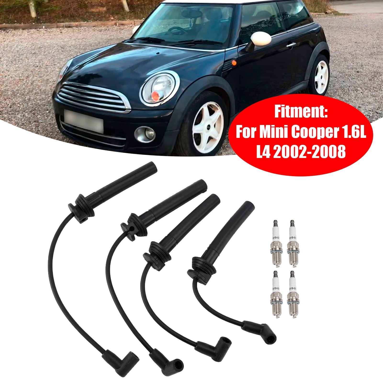 4PCS Spark Plugs Wire Set 54058 For Mini Cooper S 2002-2008-L4 1.6L