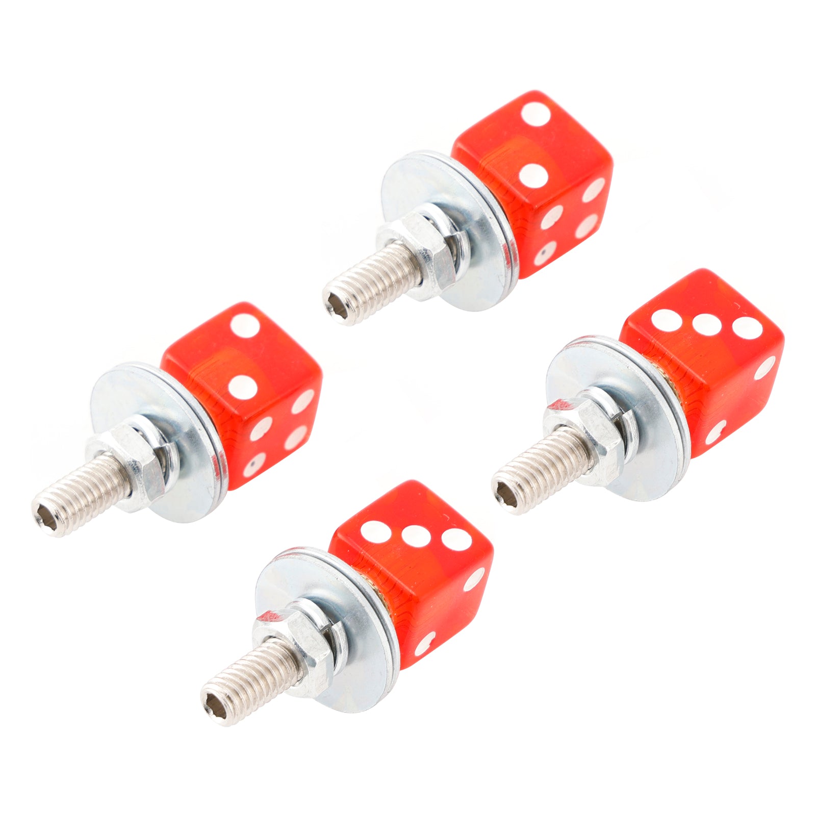 4x Motorcycle Bike Plastic Red Dice License Plate Bolt On Screw On Frame Nut