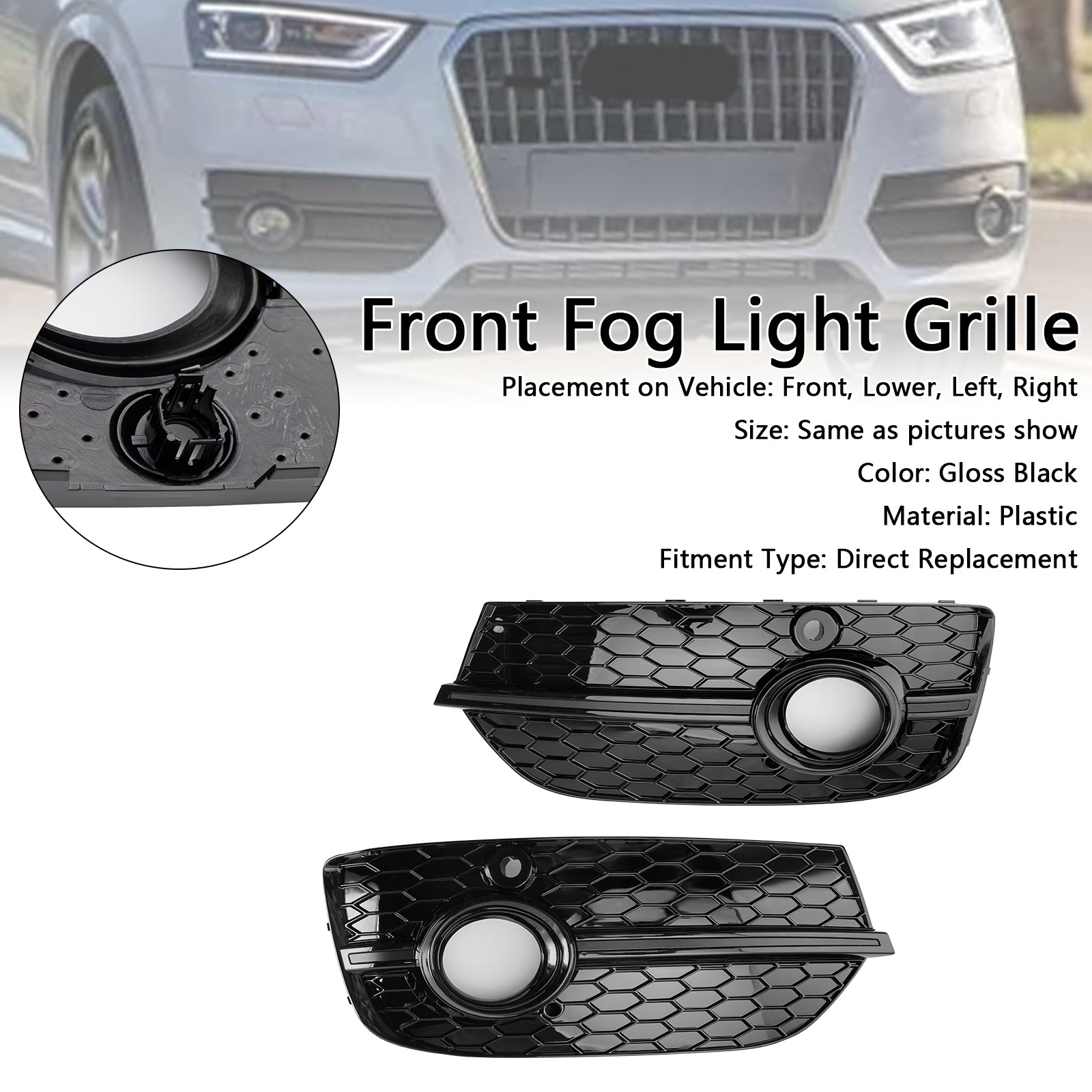 2013-2015 Audi Q3 RSQ3 Honeycomb Front Fog Light Covers Bloss Black