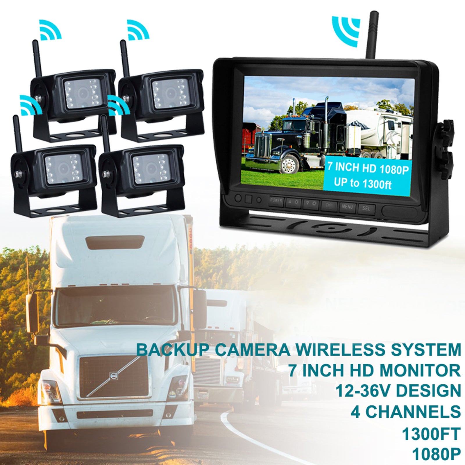 7 inch Display AHD 1080P Wireless Rear View Backup Camera Kit for Truck Trailer