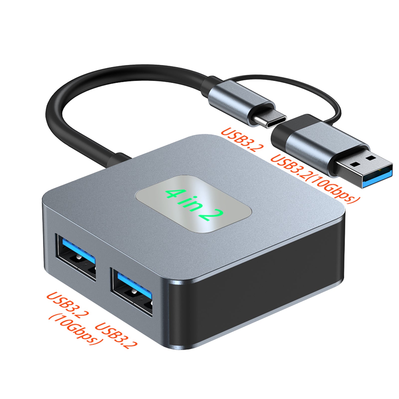 Station d'accueil adaptateur Hub 4 en 2 Type-C + USB vers USB3.2*4 pour MacBook iPad 15