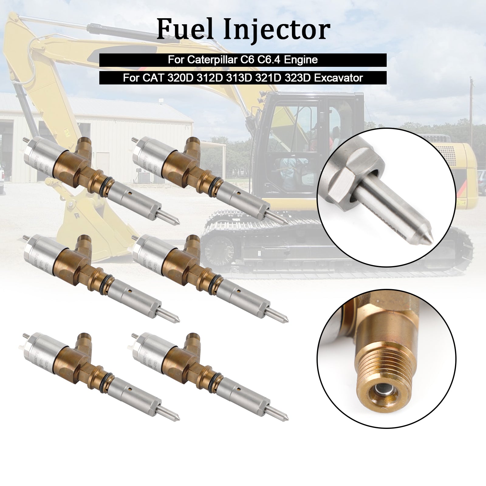 Injecteurs de carburant 3264700 adaptés à Caterpillar C6 C6.4, pour pelle CAT 320D, 6 pièces