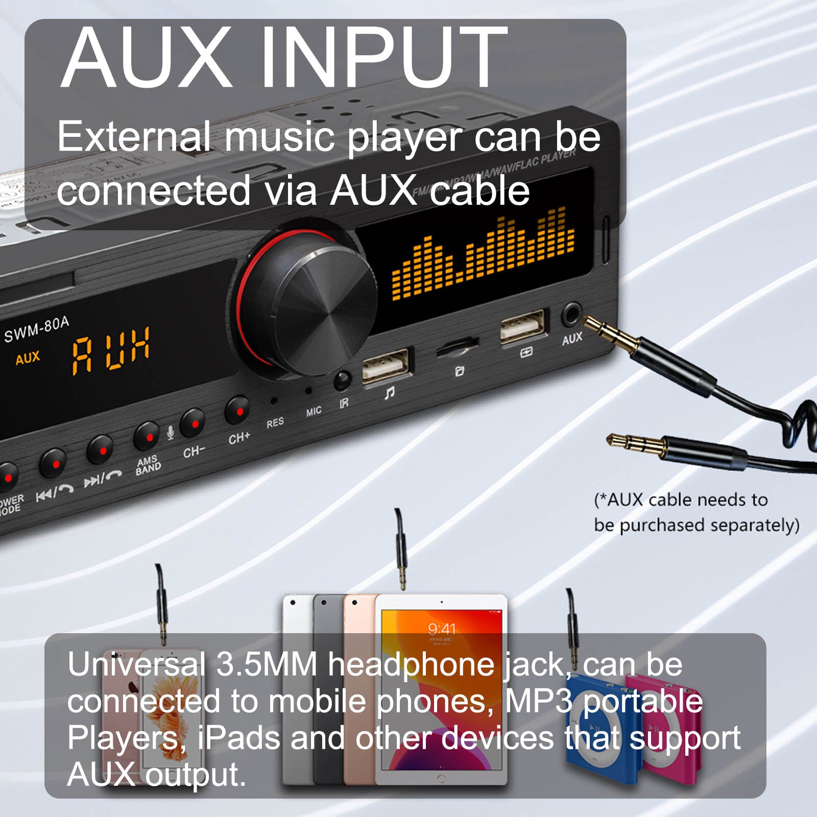 SWM-80A 1 DIN autoradioradio met ondersteuning voor positionering MP3-speler Bluetooth FM AM