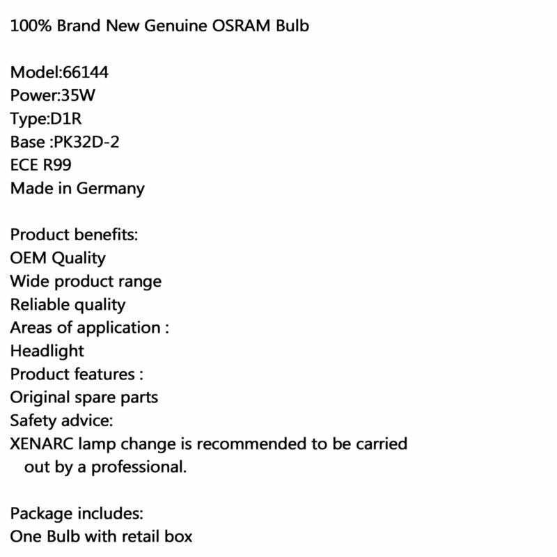 Headlight Lamp Xenon 66144 Bulb OSRAM 4300K New OEM Xenarc Original HID D1S