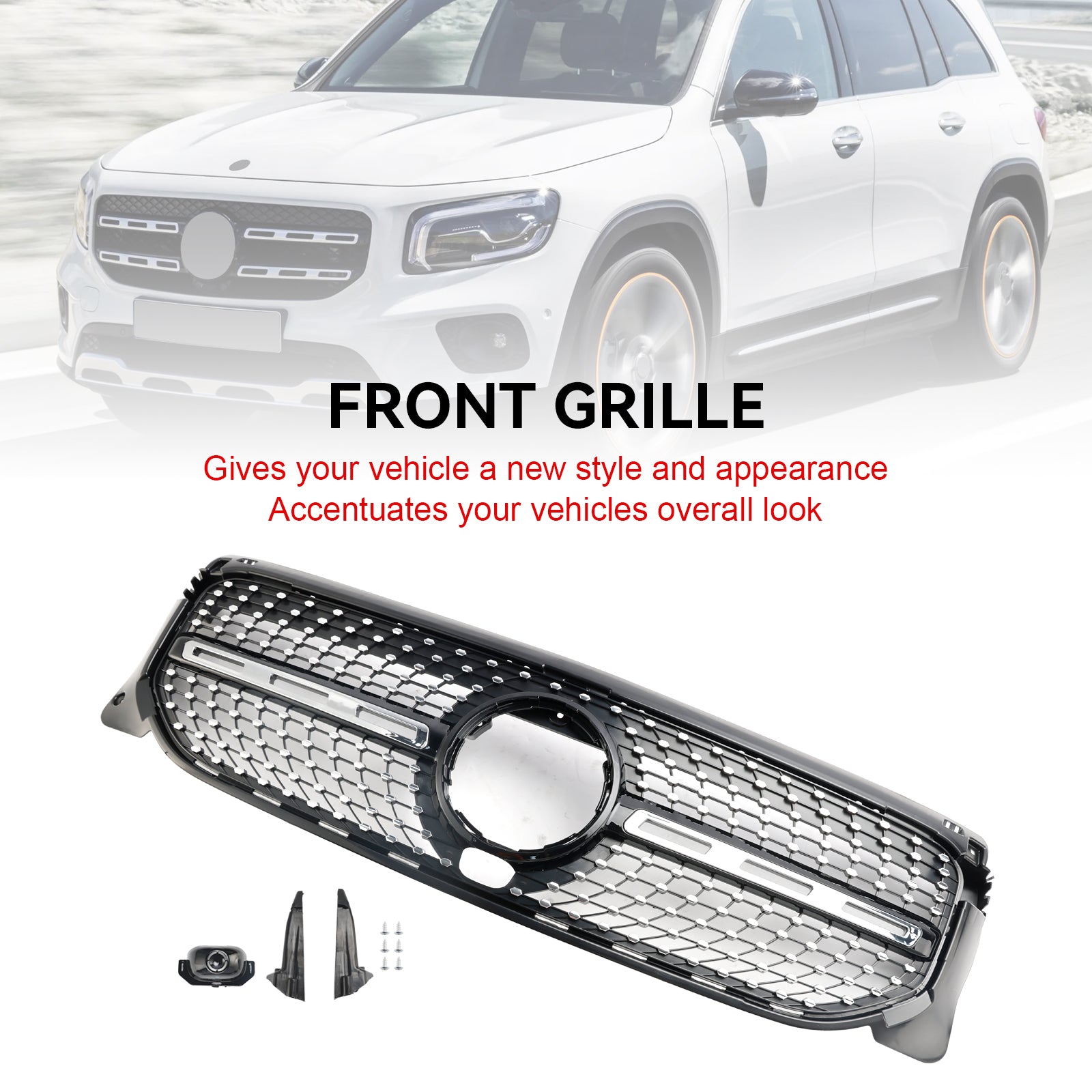 Grille de calandre de pare-chocs avant en diamant pour Mercedes Benz GLB X247 2020-2023