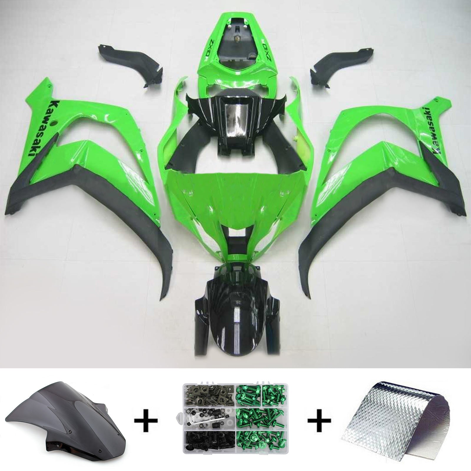 2011-2015 Ninja ZX10R Green Bodywork Fairing ABS Injection Molded Plastics Set 5# Generic