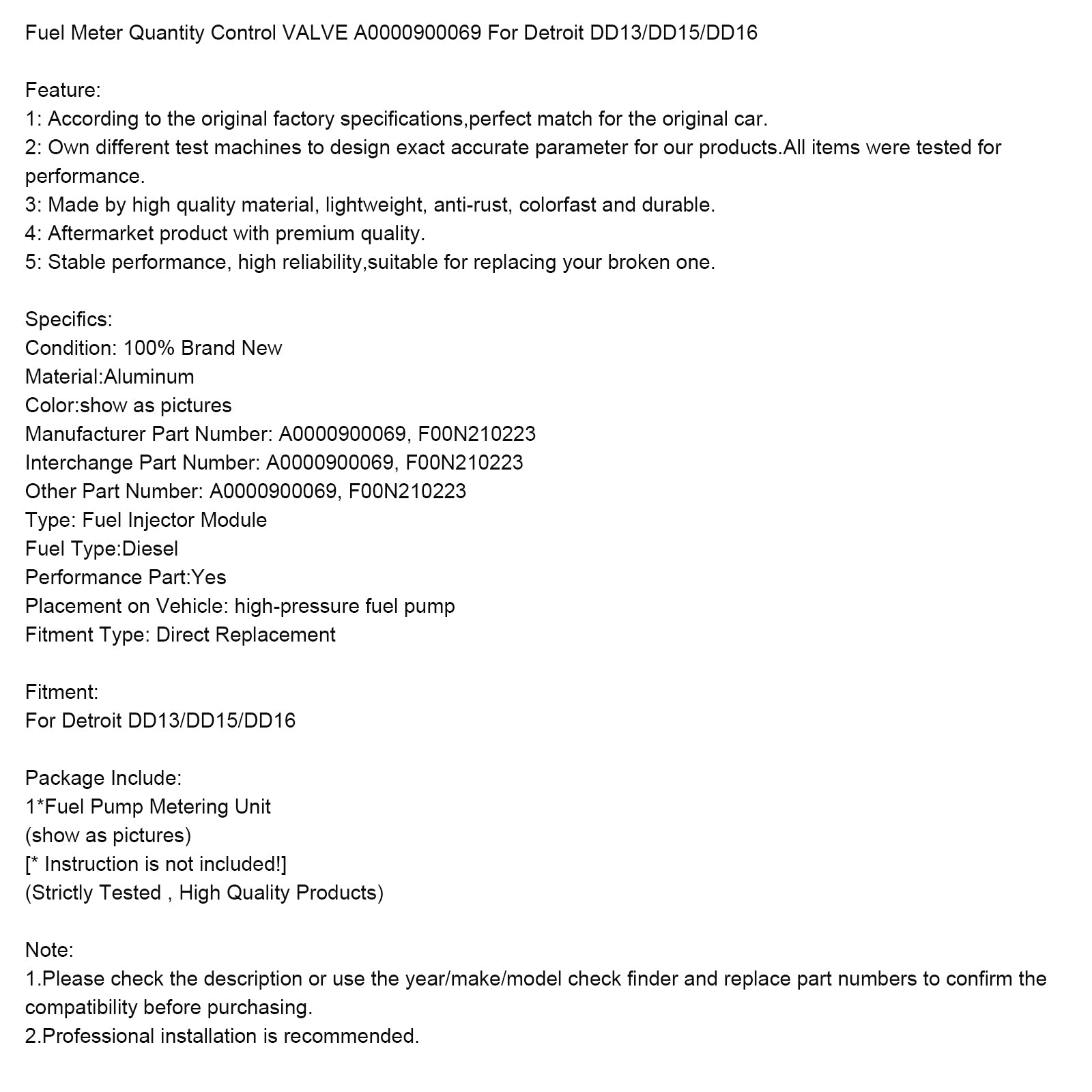 Válvula de control de cantidad del medidor de combustible Detroit A0000900069 DD13/DD15/DD16