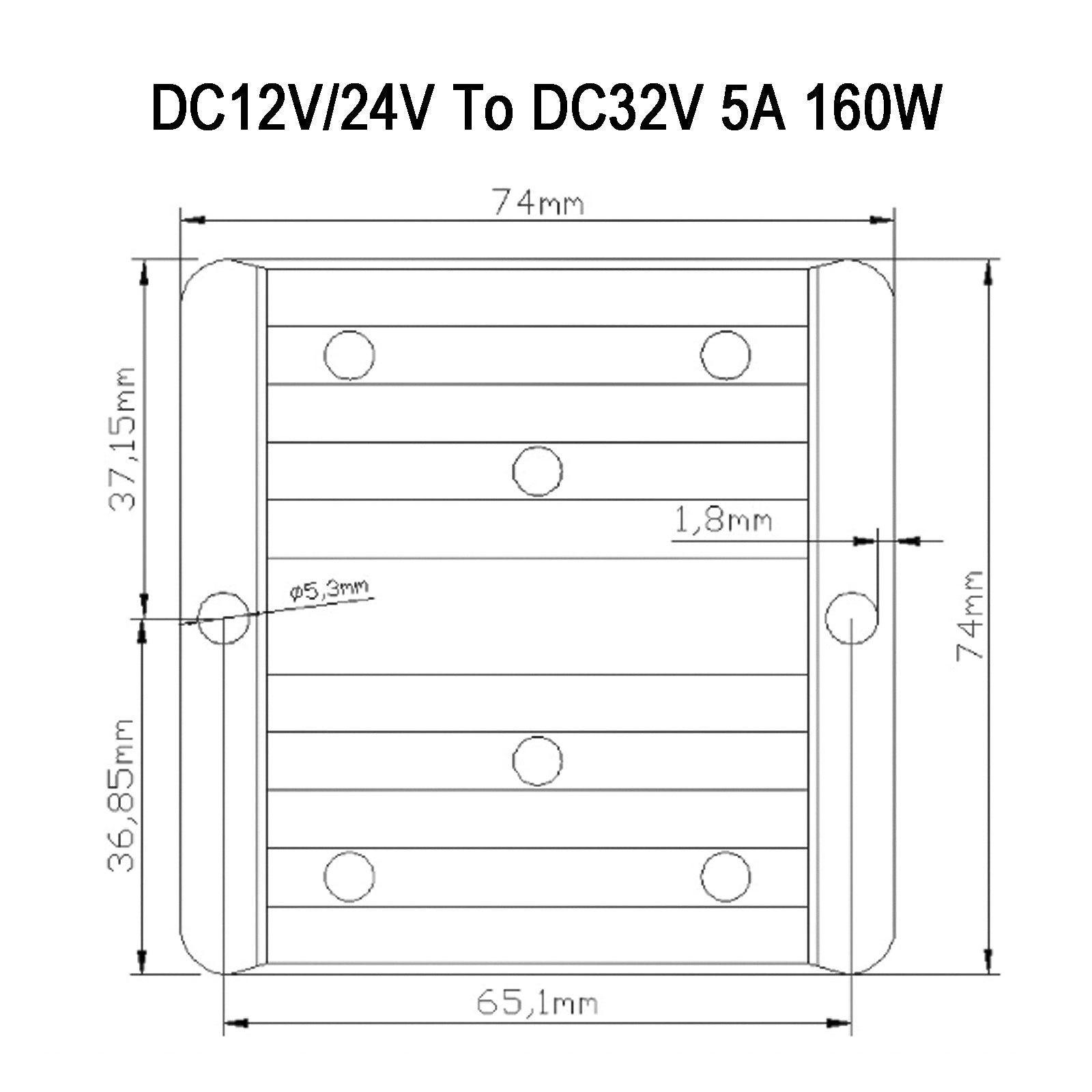 DC-DC 12/24V-32V 5A 160W Step Up Car Power Supply Converter Regulator Waterproof