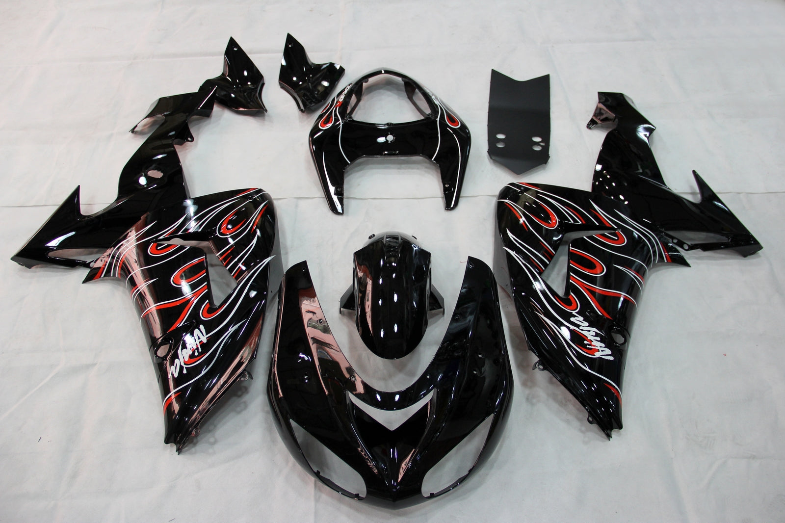 2006-2007 Kawasaki ZX 10R Black Red Flame Racing Fairings Generic