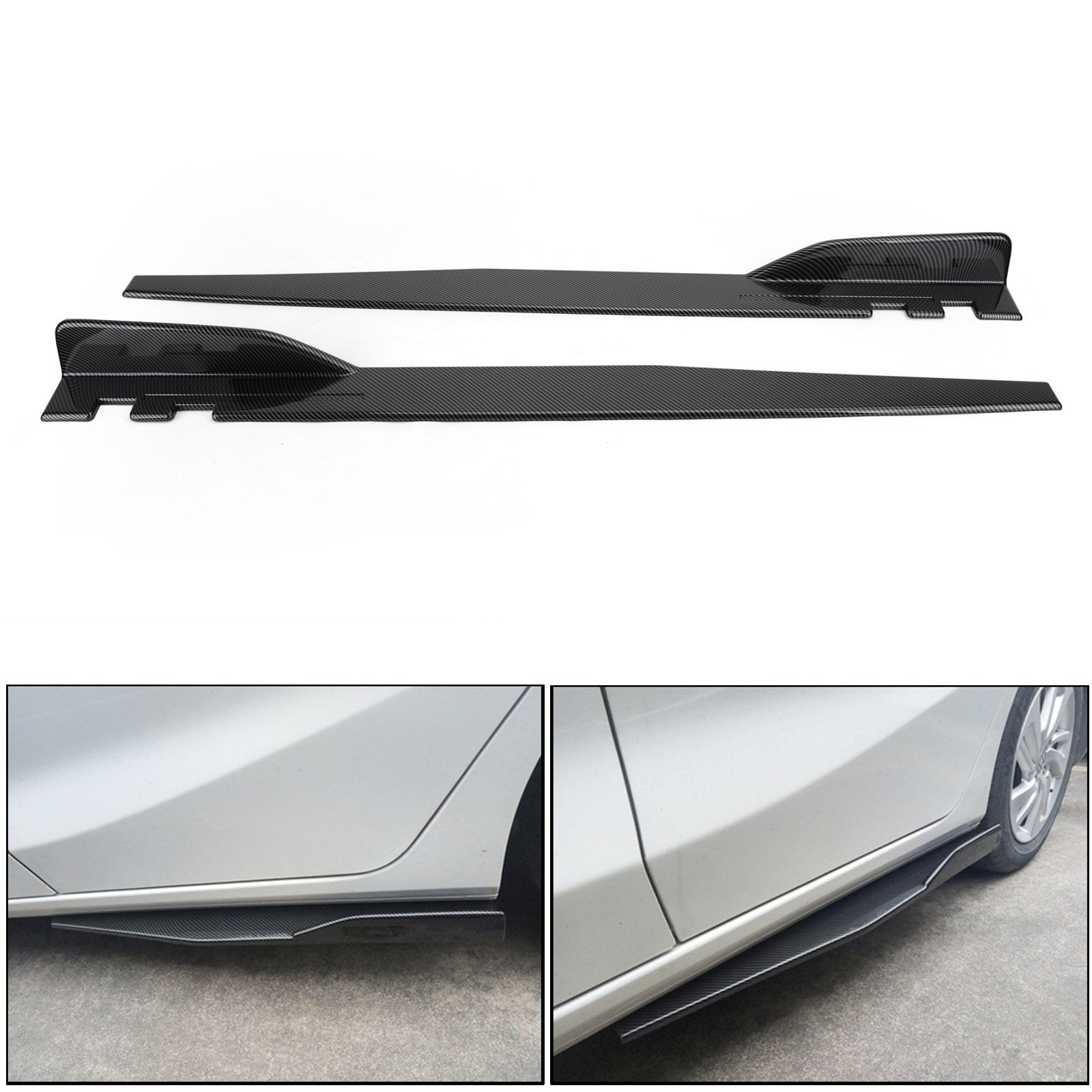 Pair 120cm Car Carbon Fiber Side Skirts Rocker Splitters Diffuser Winglet Wings