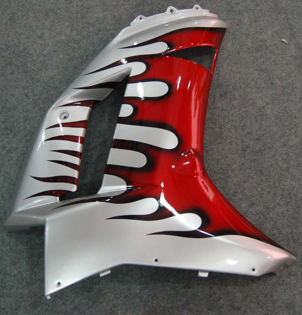 2007-2008 Kawasaki ZX6R ZX636 Fairings Silver & Red Flame ZX6R Racing Generic