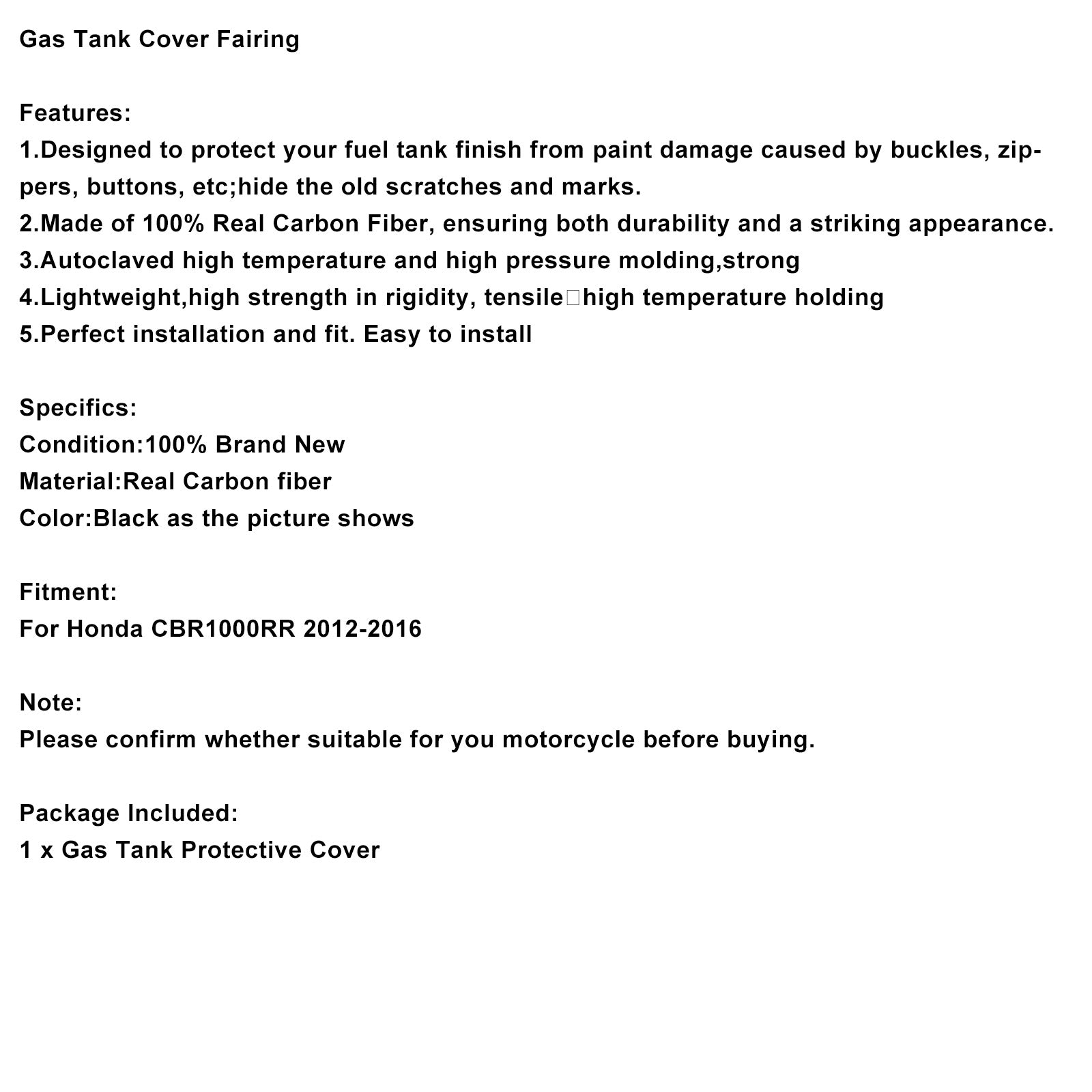 Real Carbon Fiber Tank Cover Fairing For Honda CBR1000RR 2012-2016