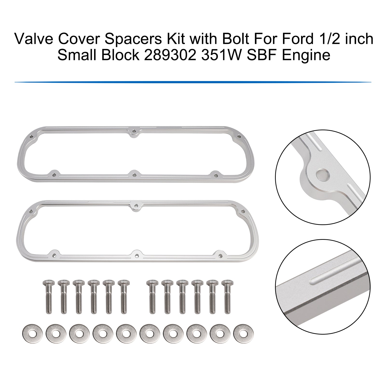 Valve Cover Spacers Kit with Bolts For Ford 1/2 inch Small Block 289 302 351W