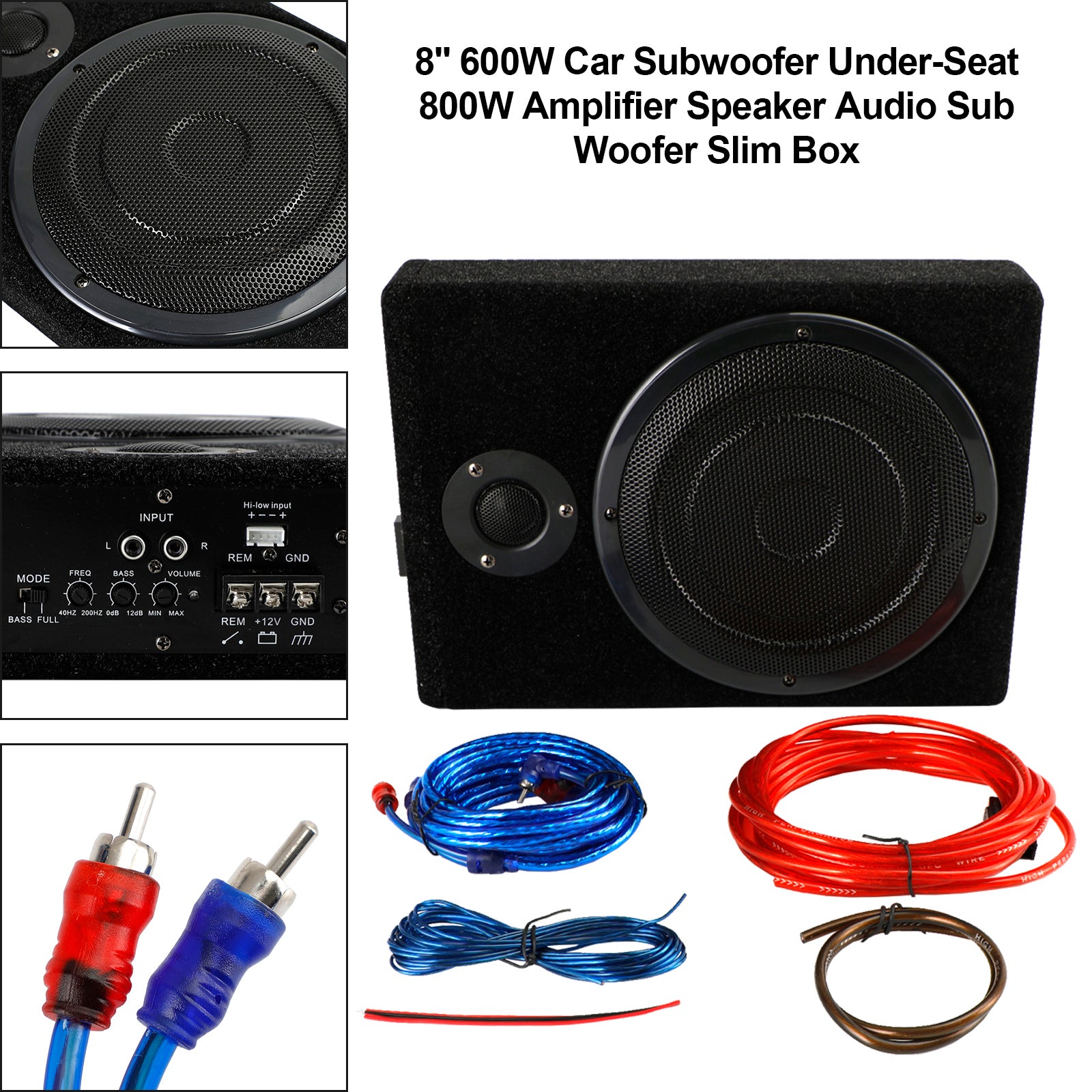 8" 600W Car Subwoofer Under-Seat Amplifier Speaker Audio Sub Woofer Slim Box US