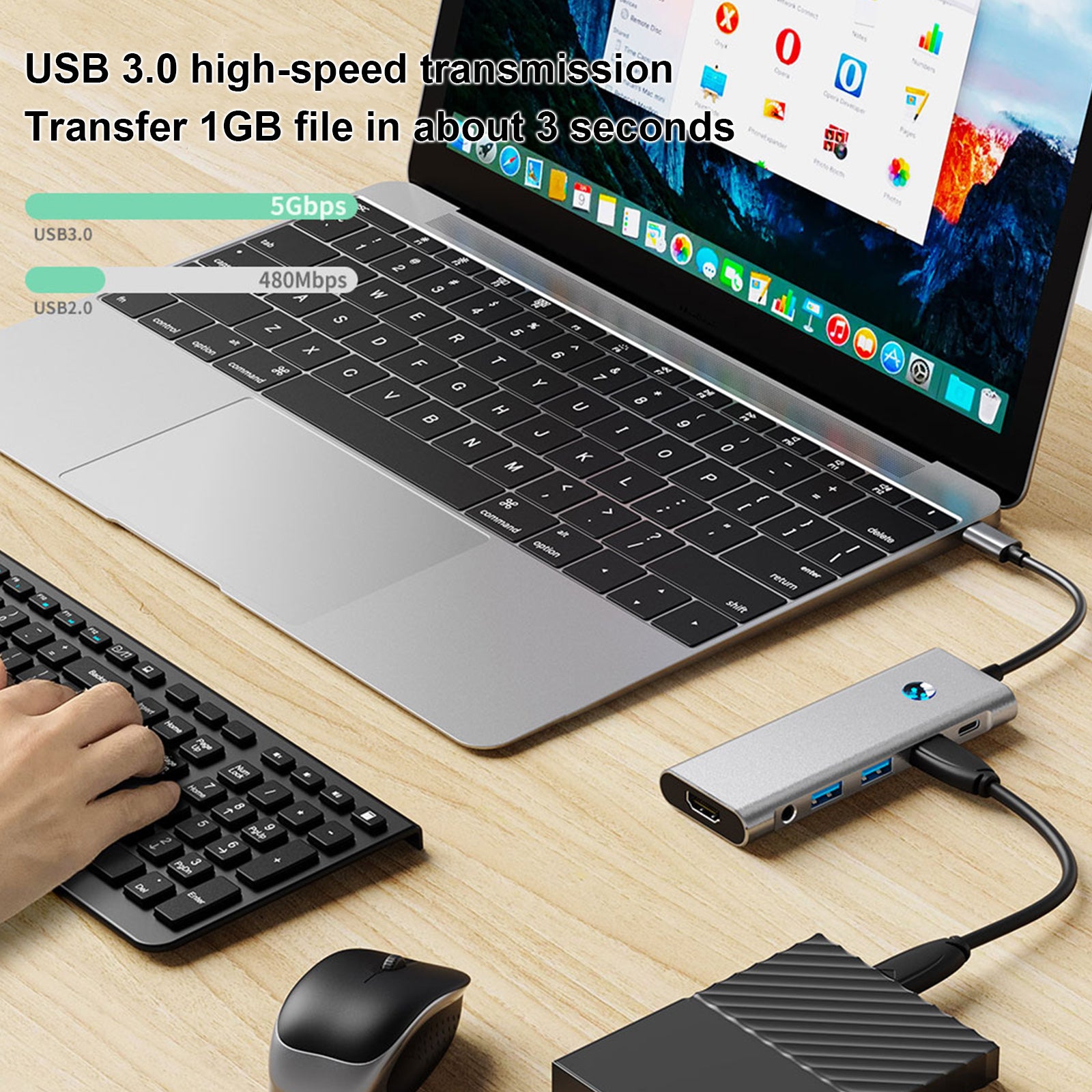 9 in 1 TYPE-C+USB3.0 USB2.0 HDMI SD/TF PD100W Audio Data Interface Hub Adapter