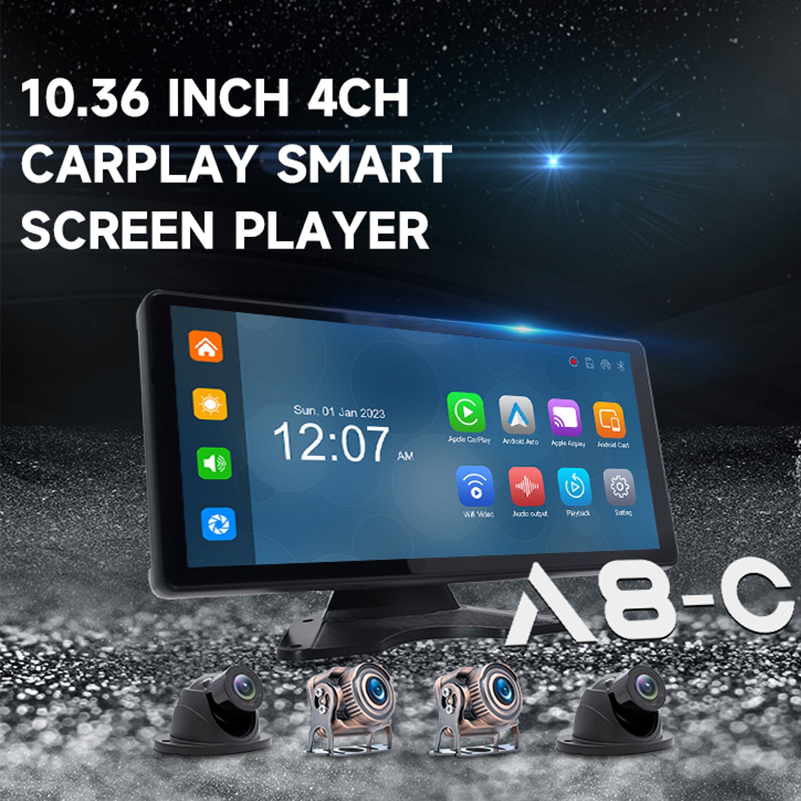 10,36 inch 1600*720 IPS Quantum Screen Touch voor RV Truck Bus + 4 achteruitrijcamera