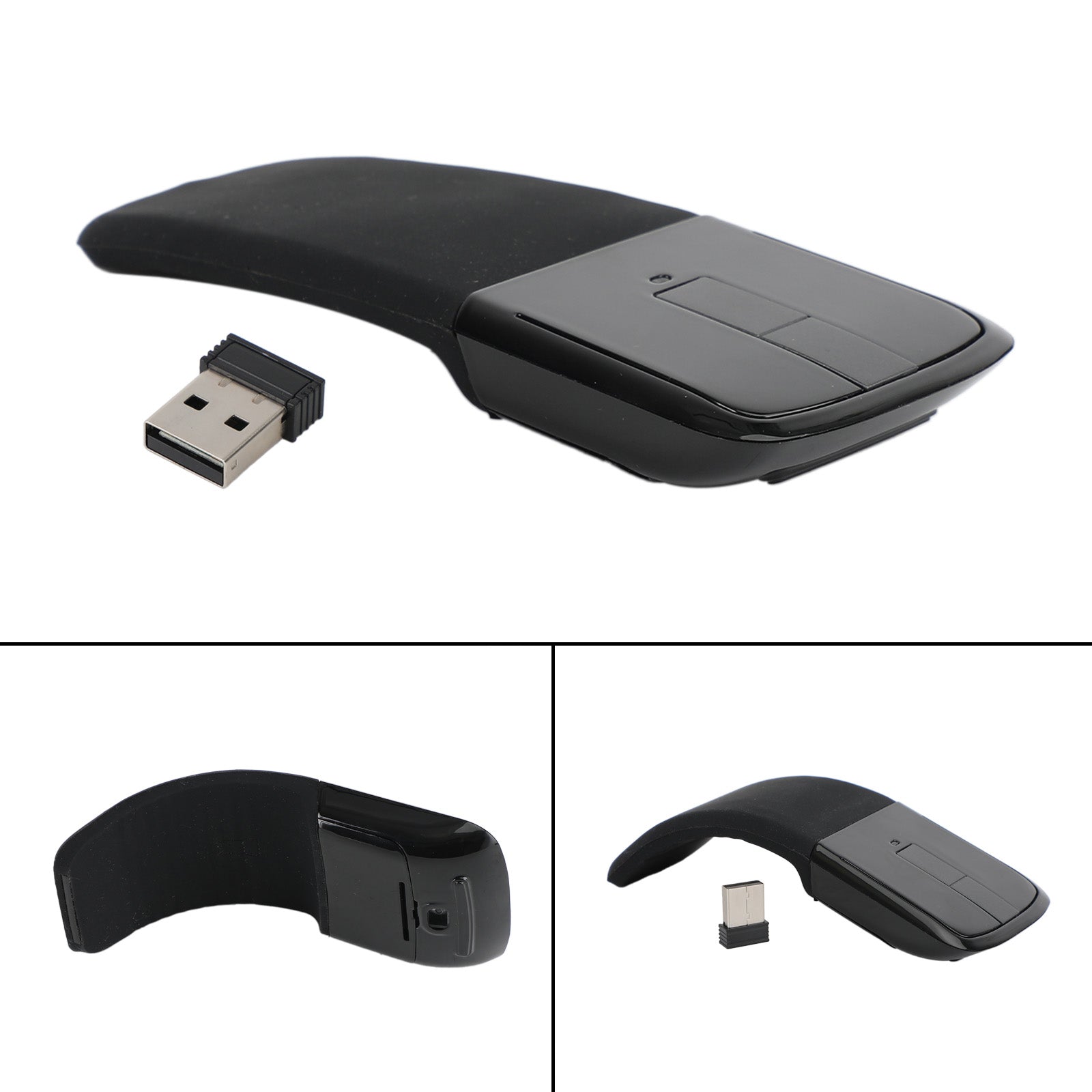 Souris sans fil avec mini souris pliante USB 2,4 GHz Souris optique tactile Arc Noir