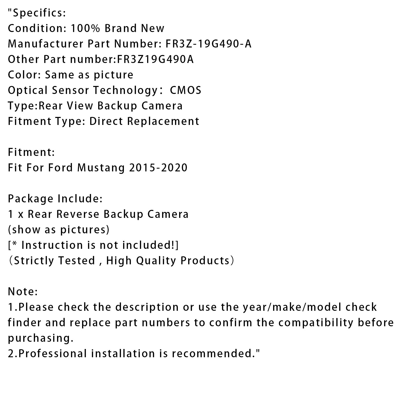 2015-2020 Ford Mustang Rear Reverse Backup Camera Park Assist FR3Z-19G490-A