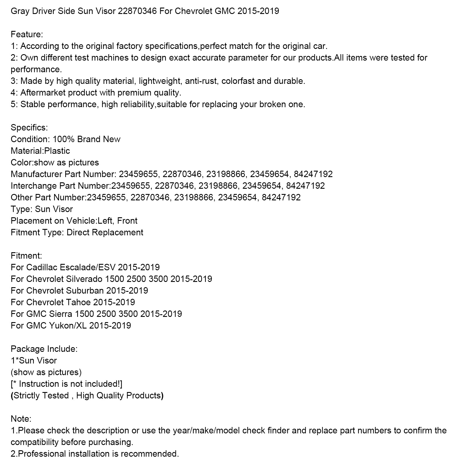 Grijze linkerkantzonneklep 85220-F0100TTX voor Hyundai Elantra 16-19
