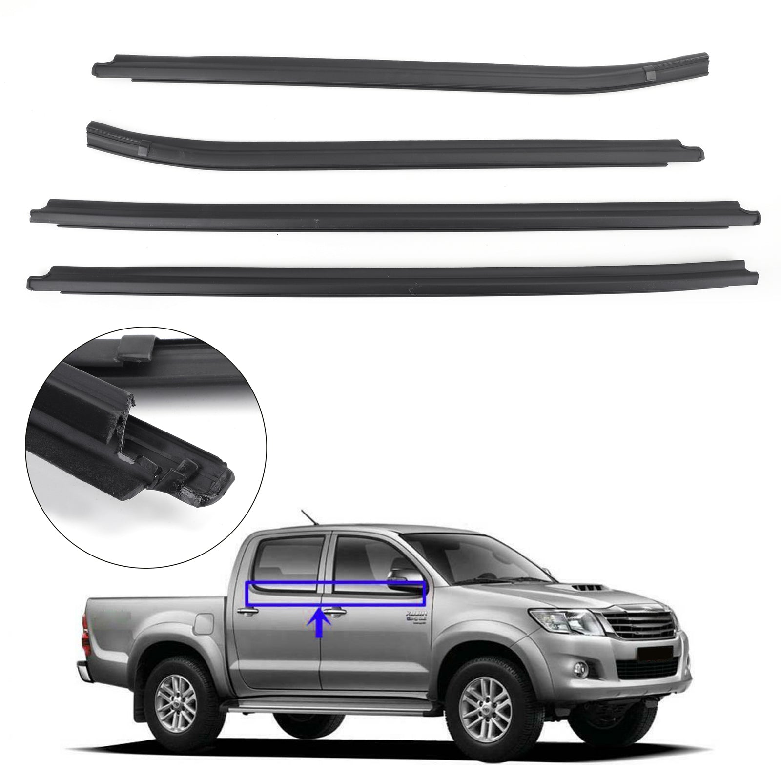 Rubber Toyota 05-15 Door For Hilux TGN16 Weatherstrip GGN25 RH+LH Seal BS4 Glass