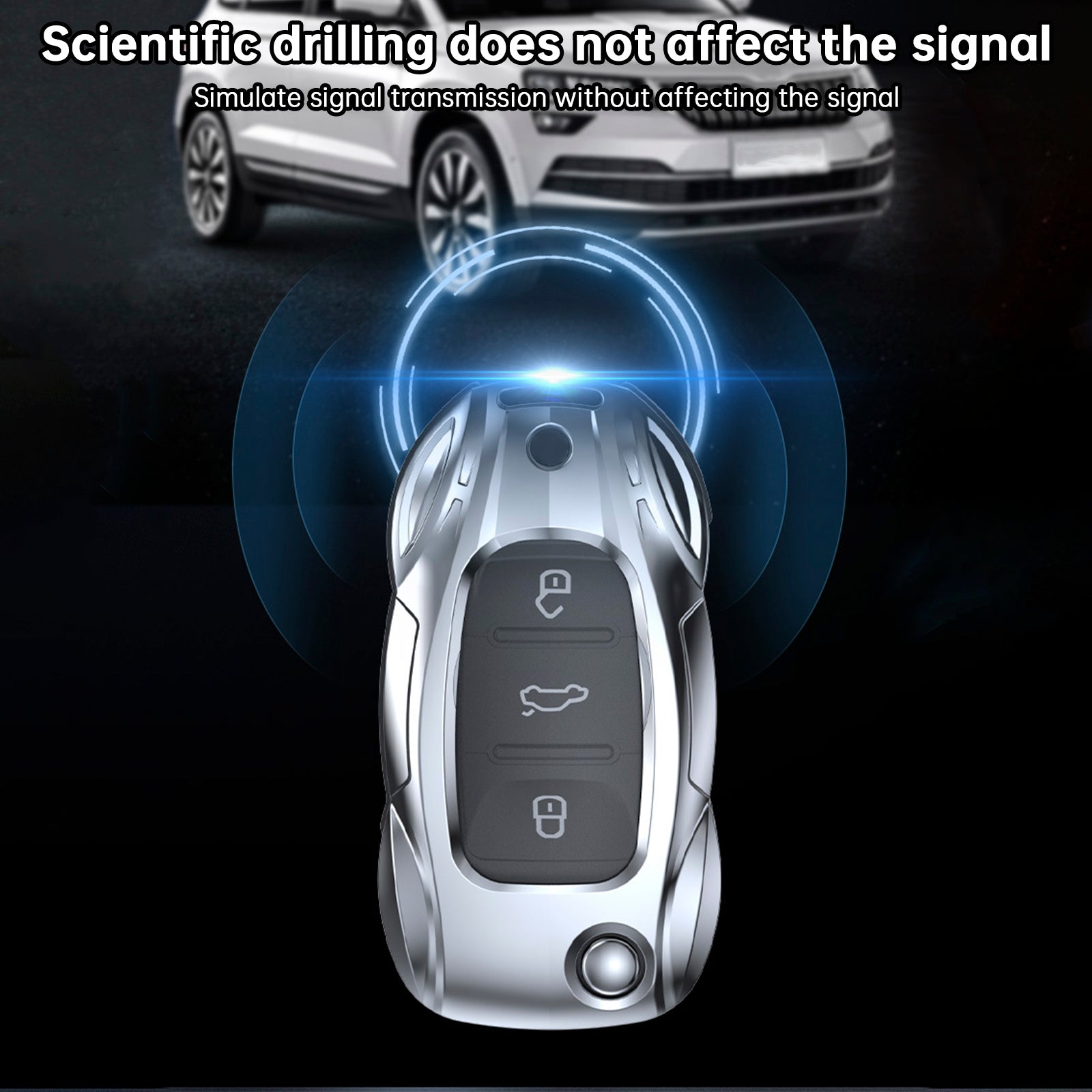 Leather Alloy Zinc Car Key Silvery Case Cover For VW Polo Skoda